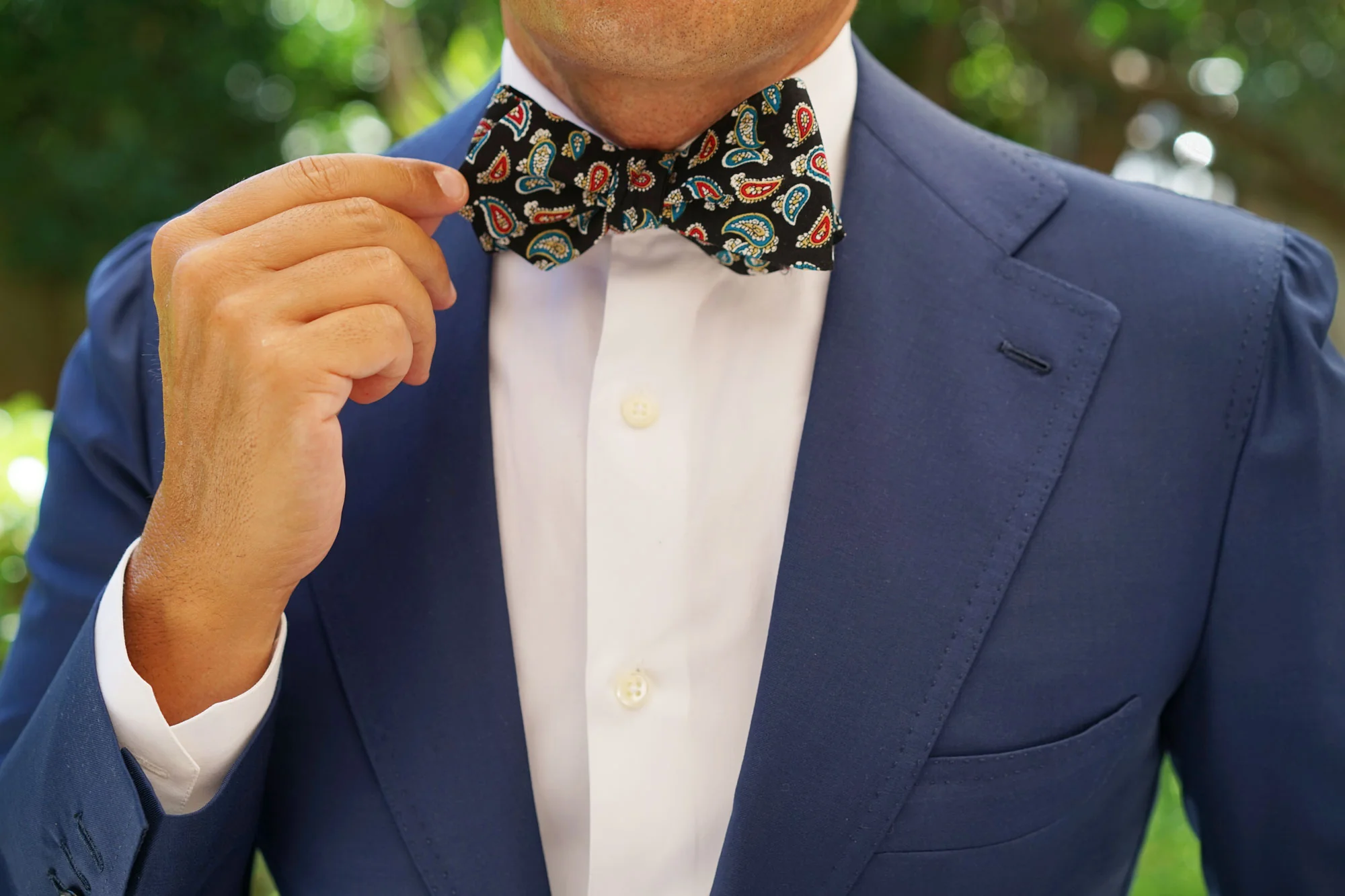 Black Twisted Teardrop Paisley Diamond Self Bow Tie - Image 10
