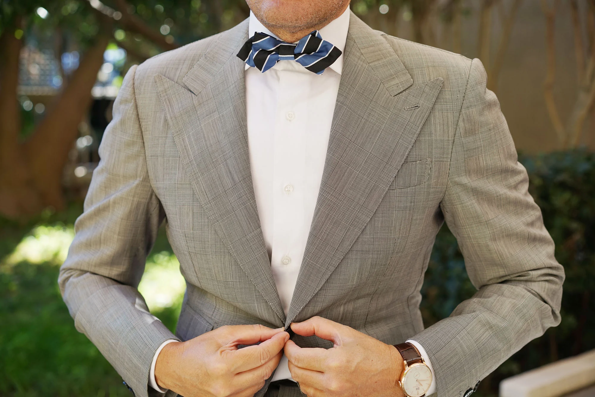 Black White Blue Striped Diamond Bow Tie - Image 3