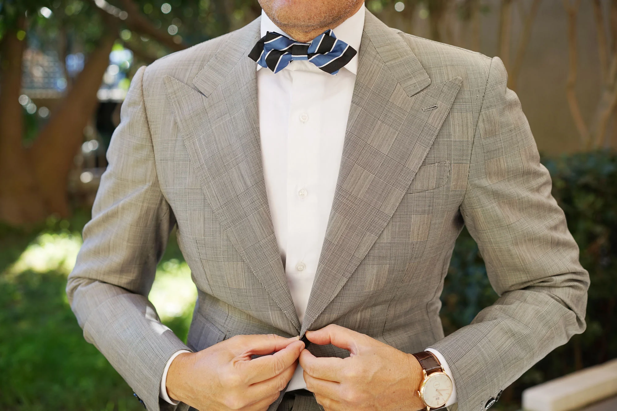 Black White Blue Striped Diamond Bow Tie - Image 5