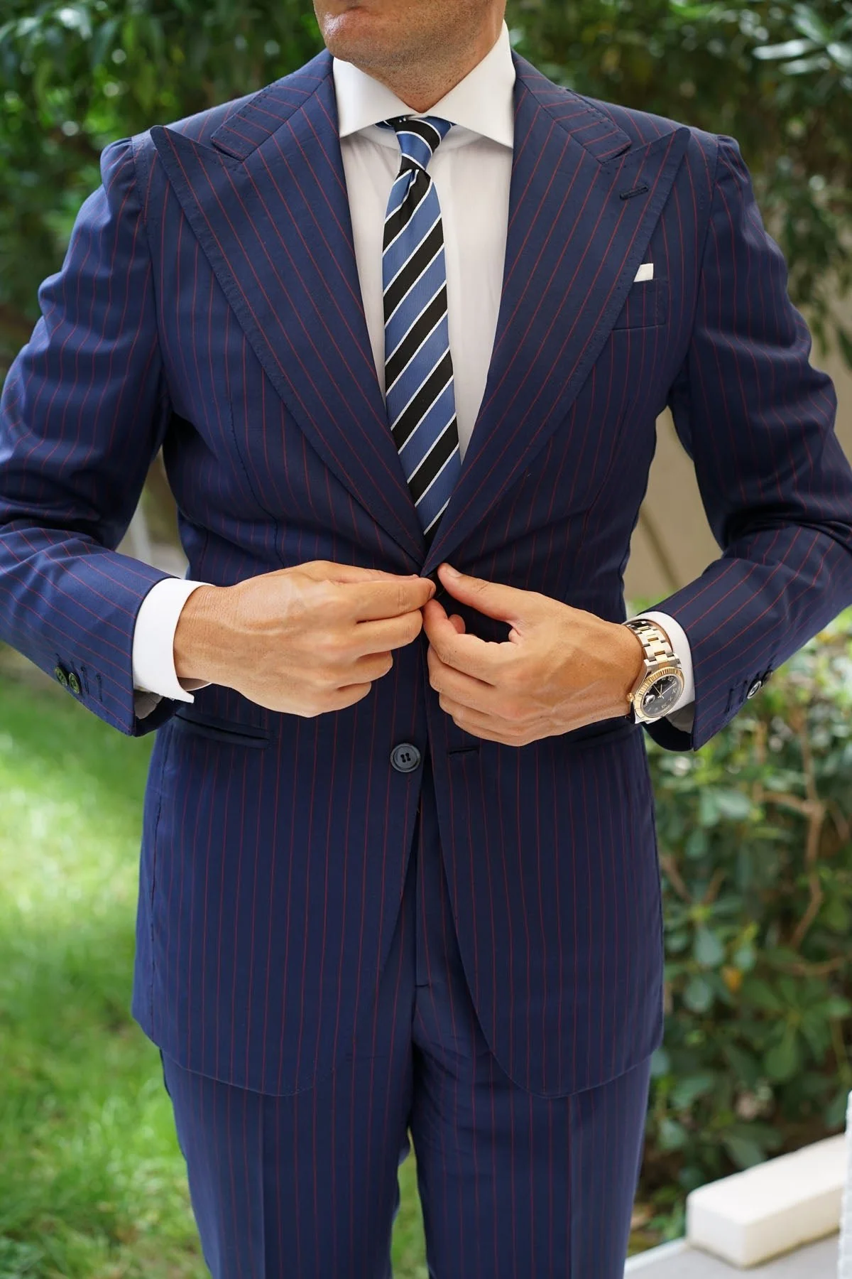 Black White Blue Striped Skinny Tie - Image 11