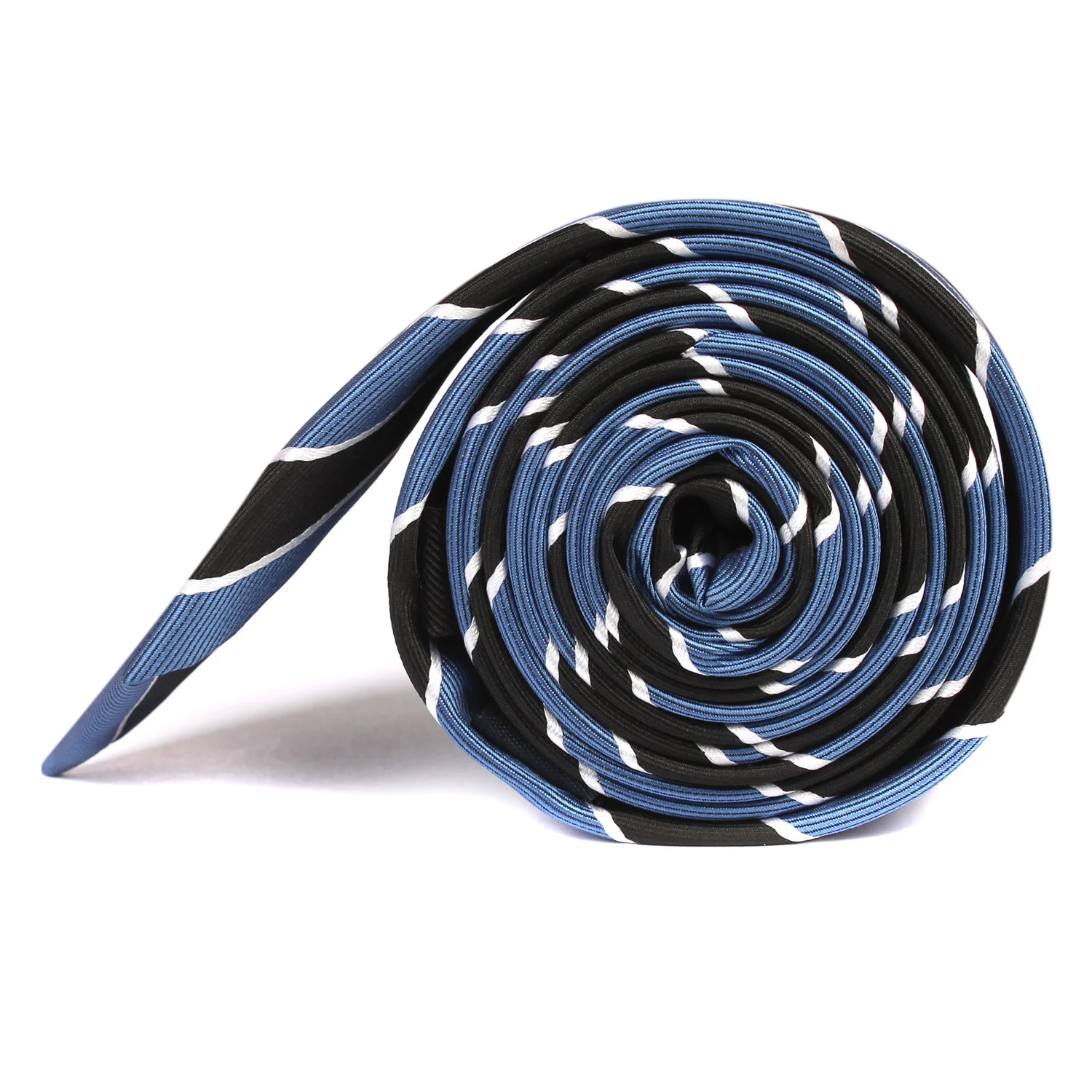 Black White Blue Striped Skinny Tie - Image 3