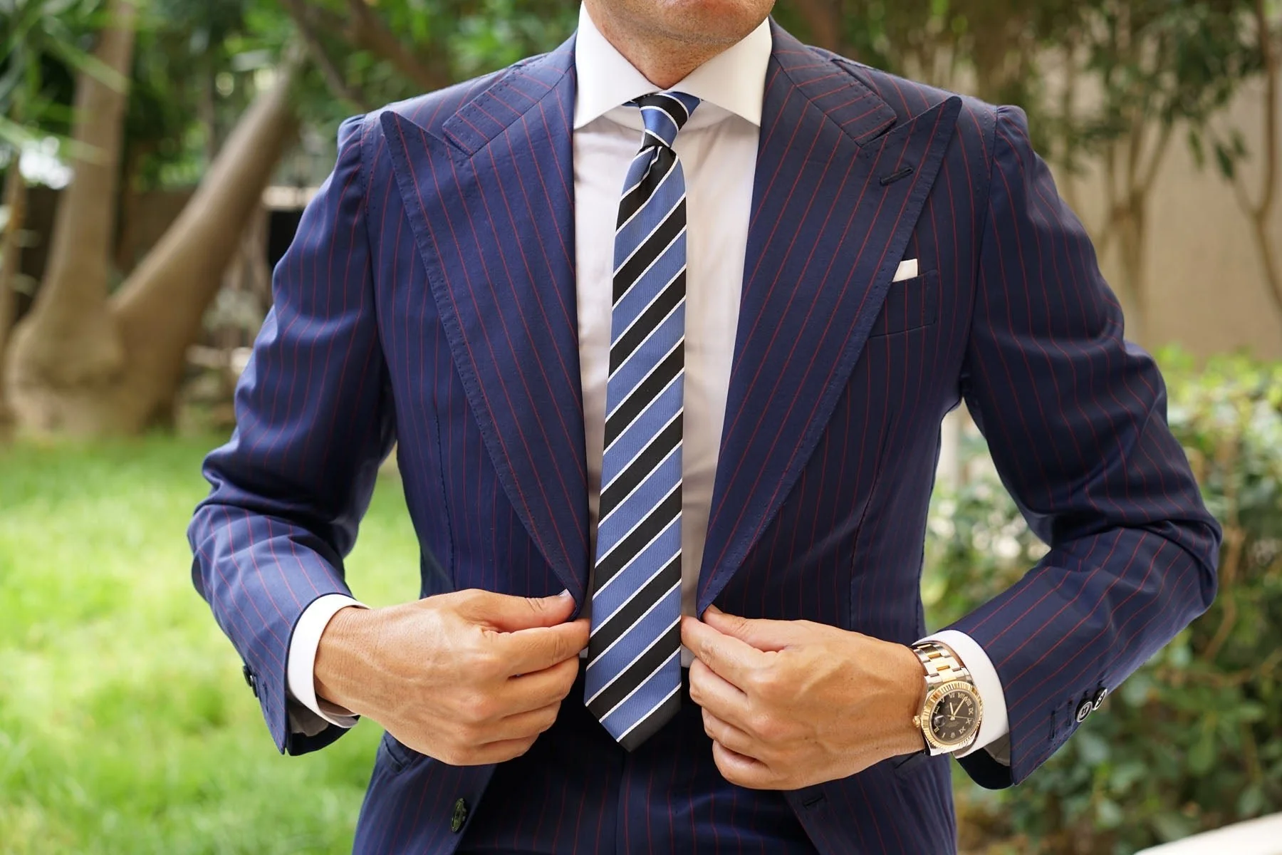 Black White Blue Striped Skinny Tie - Image 5