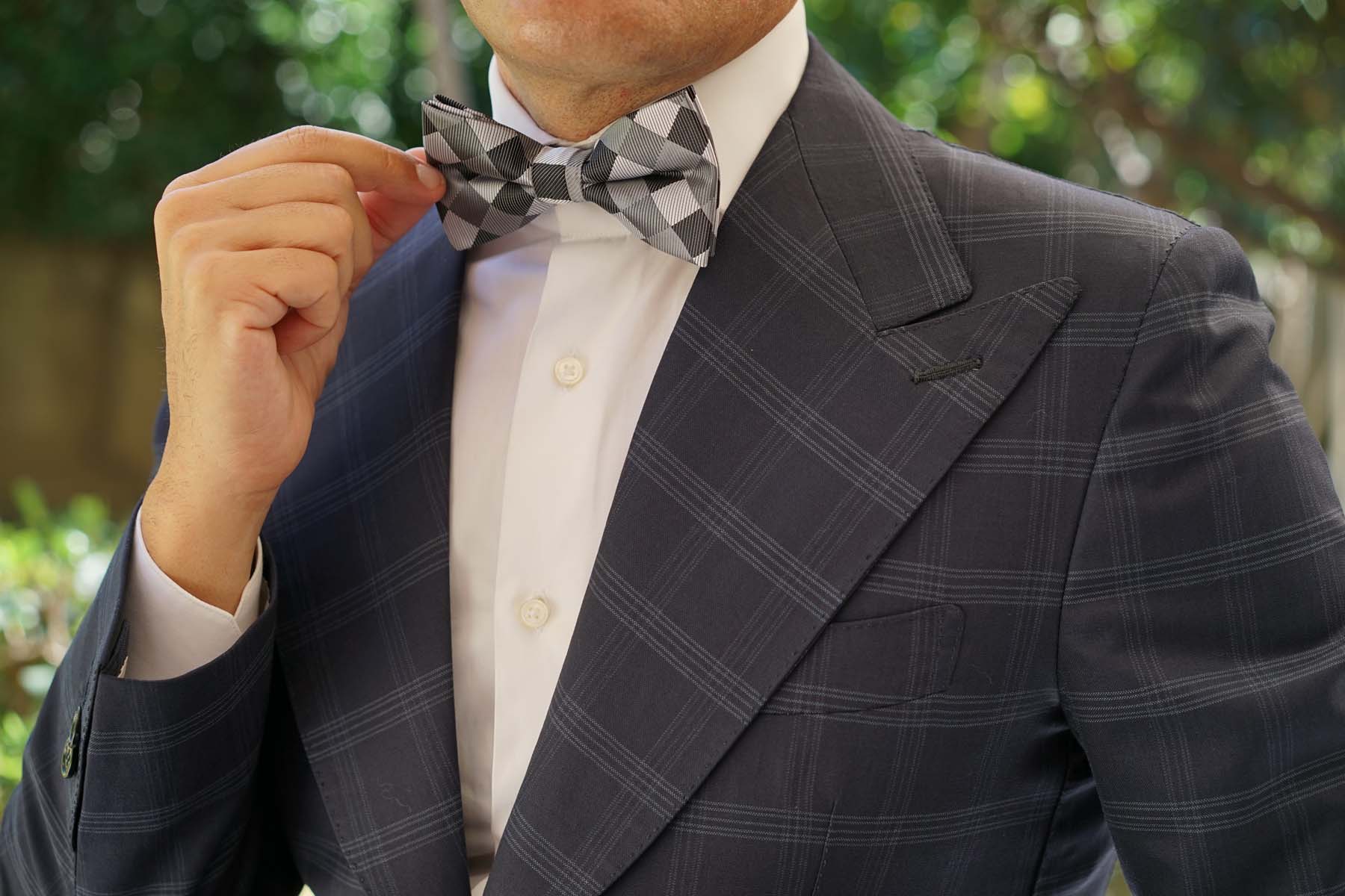 Black White Grey Checkered - Bow Tie - Image 5