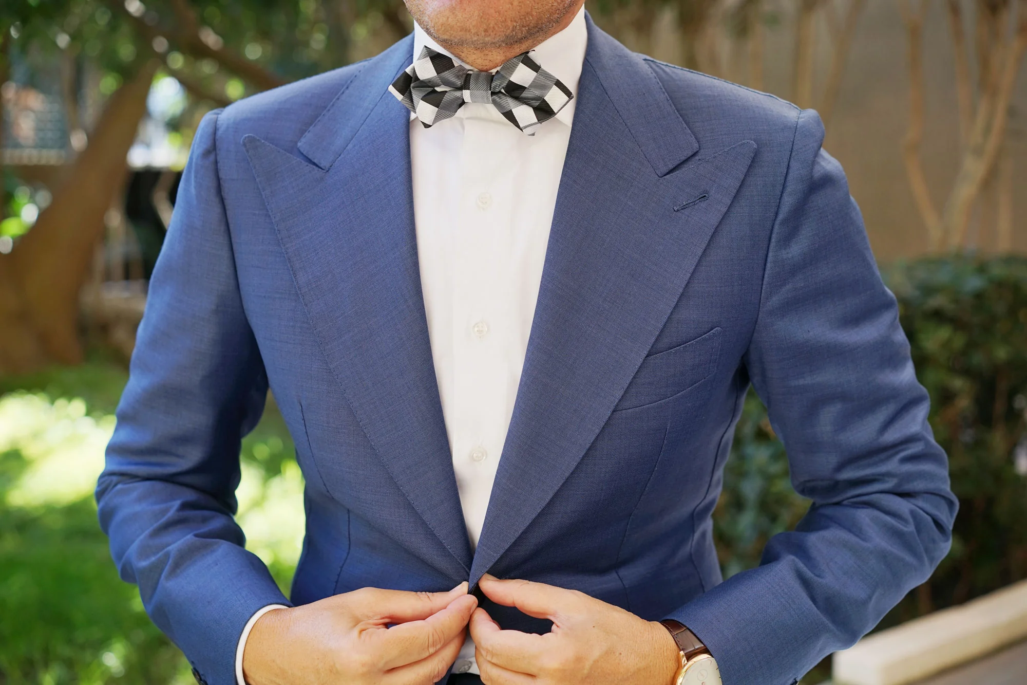 Black White Grey Checkered Diamond Bow Tie - Image 3
