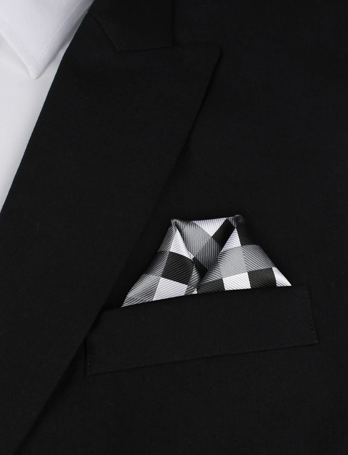Black White Grey Checkered - Pocket Square - Image 4