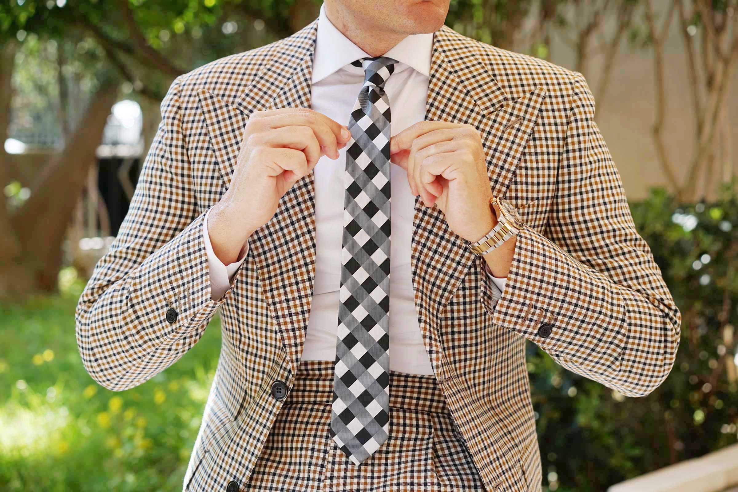 Black White Grey Checkered Skinny Tie - Image 5
