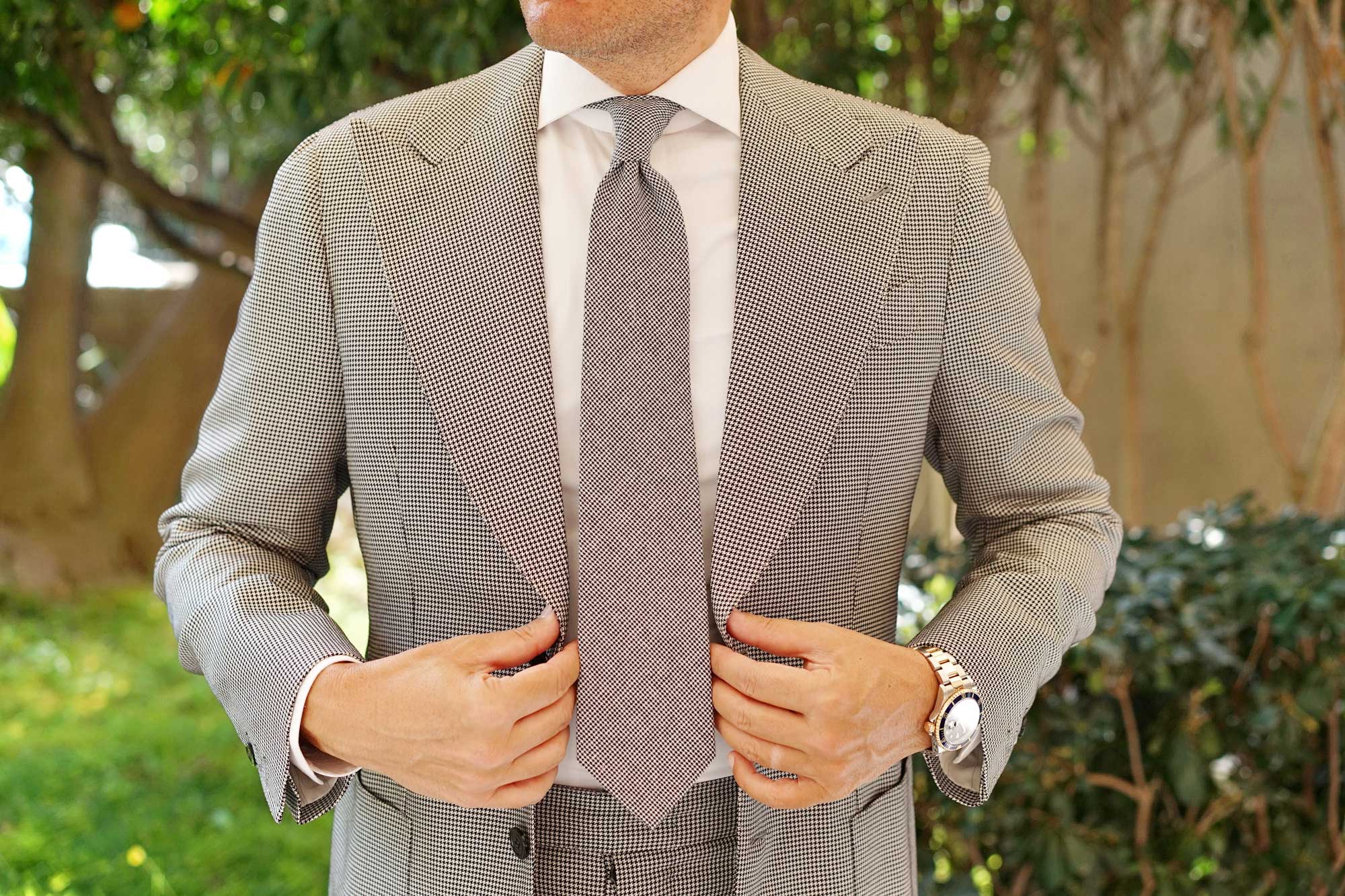 Black & White Houndstooth Cotton Necktie - Image 7