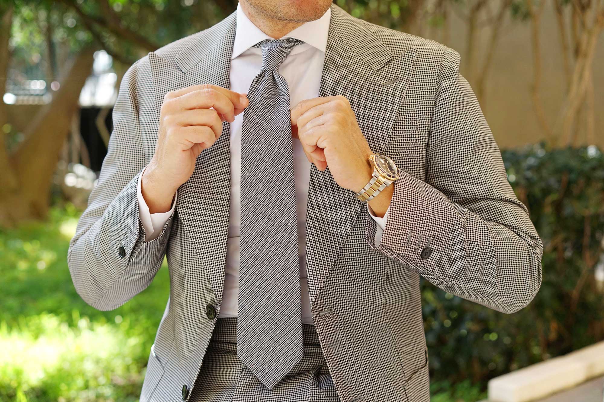 Black & White Houndstooth Cotton Necktie - Image 9