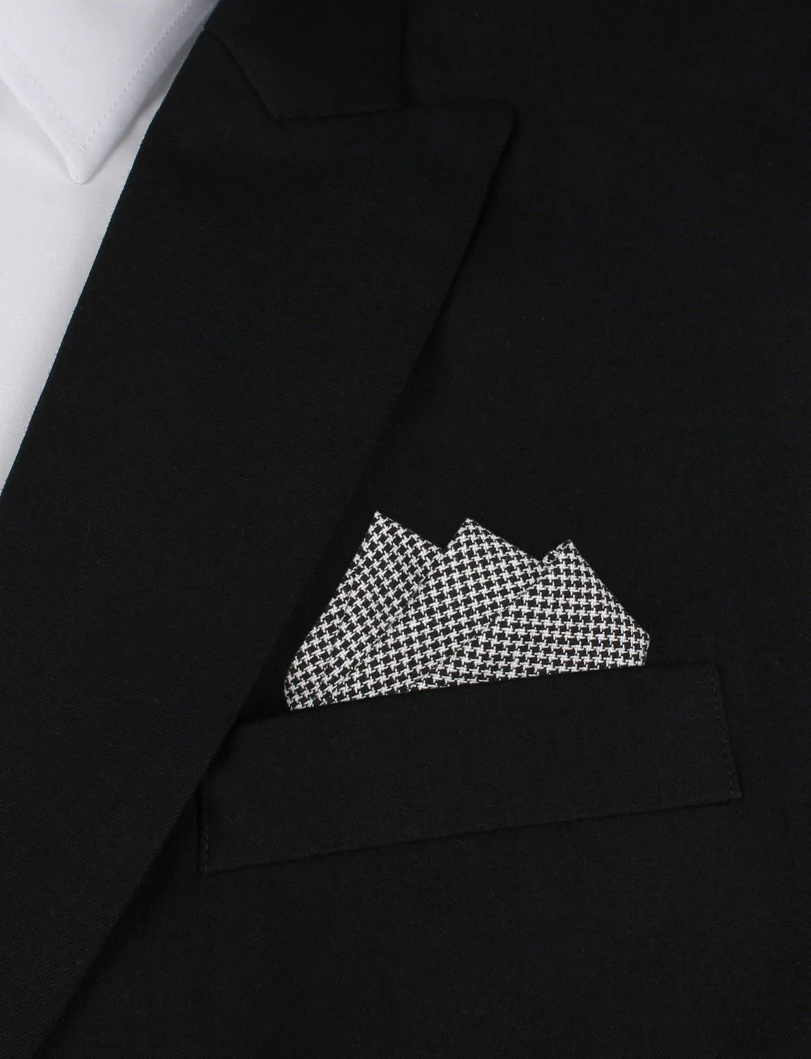 Black & White Houndstooth Cotton Pocket Square - Image 3