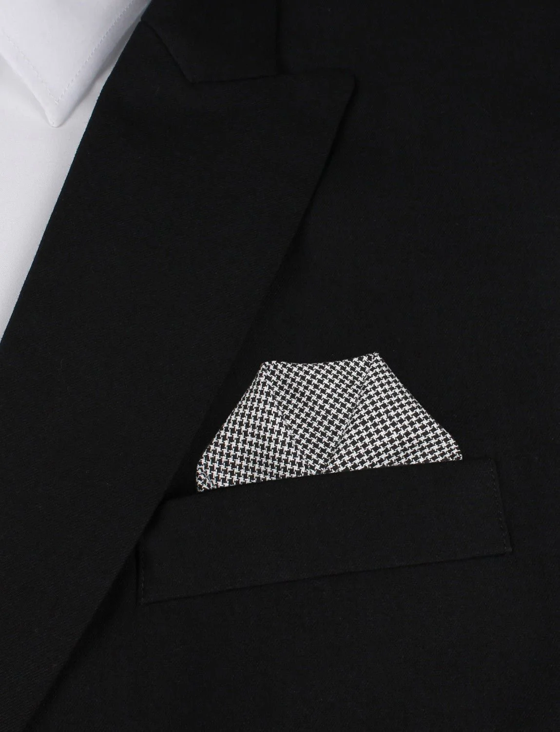 Black & White Houndstooth Cotton Pocket Square - Image 4