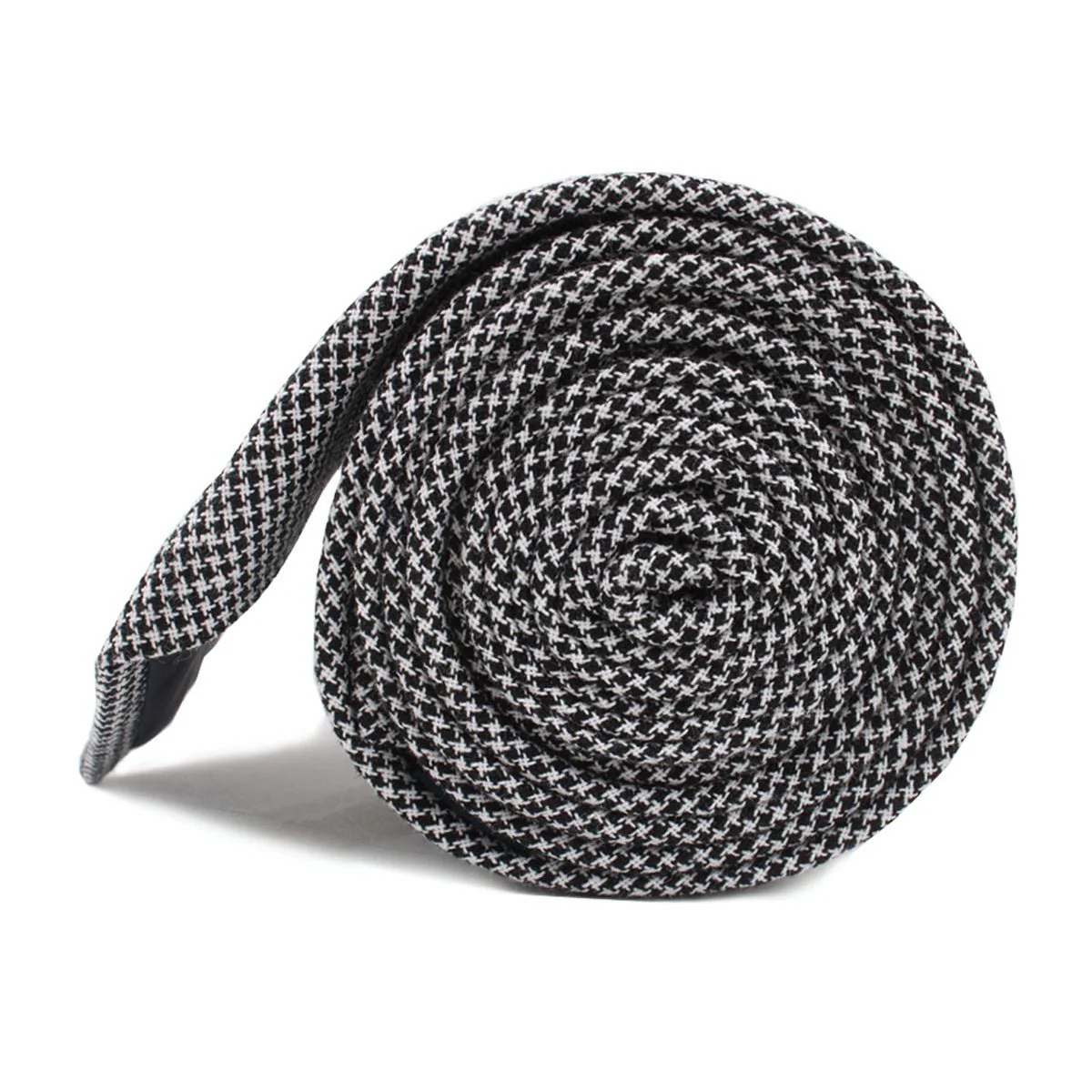 Black & White Houndstooth Cotton Skinny Tie - Image 3