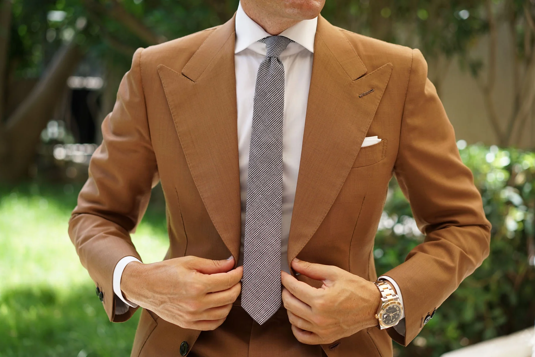 Black & White Houndstooth Cotton Skinny Tie - Image 9