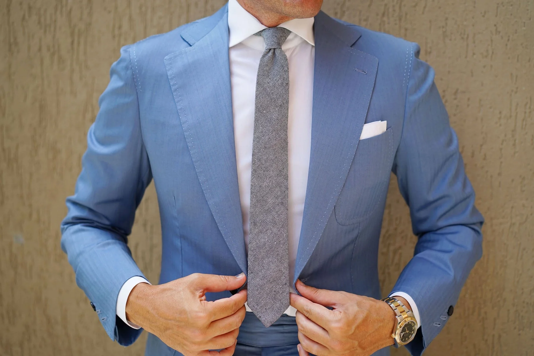 Black & White Twill Stripe Linen Skinny Tie - Image 8