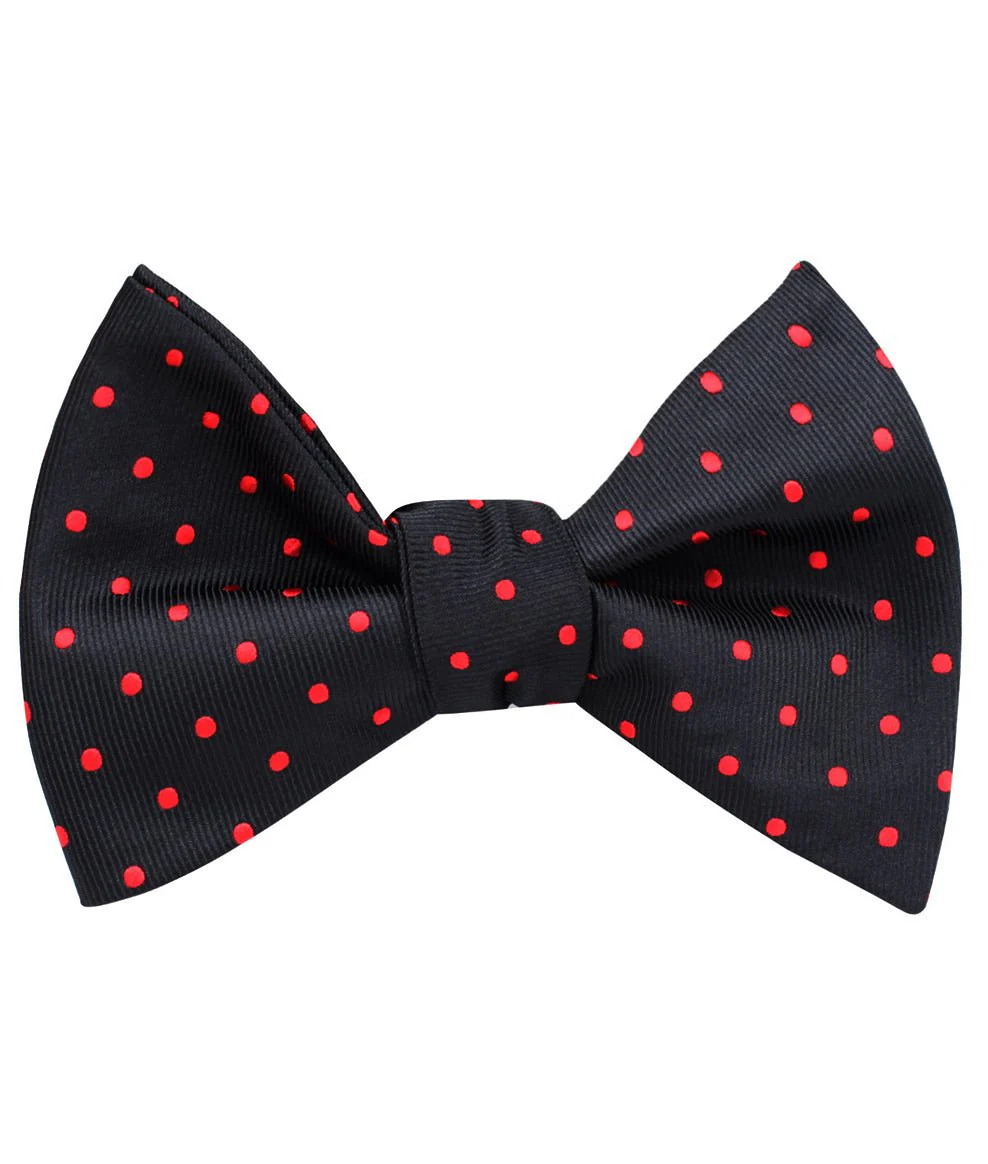 Black with Red Polka Dots Self Bow Tie - Image 2