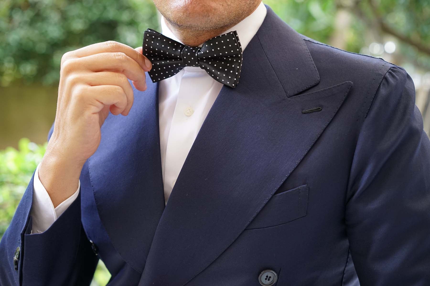 Black with Small White Polka Dots - Bow Tie - Image 5
