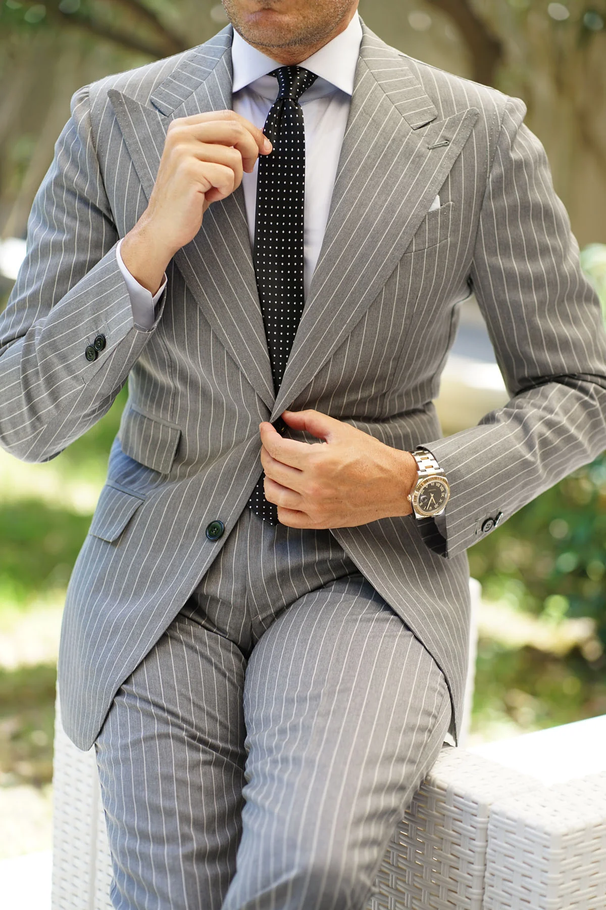Black with Small White Polka Dots - Skinny Tie - Image 10