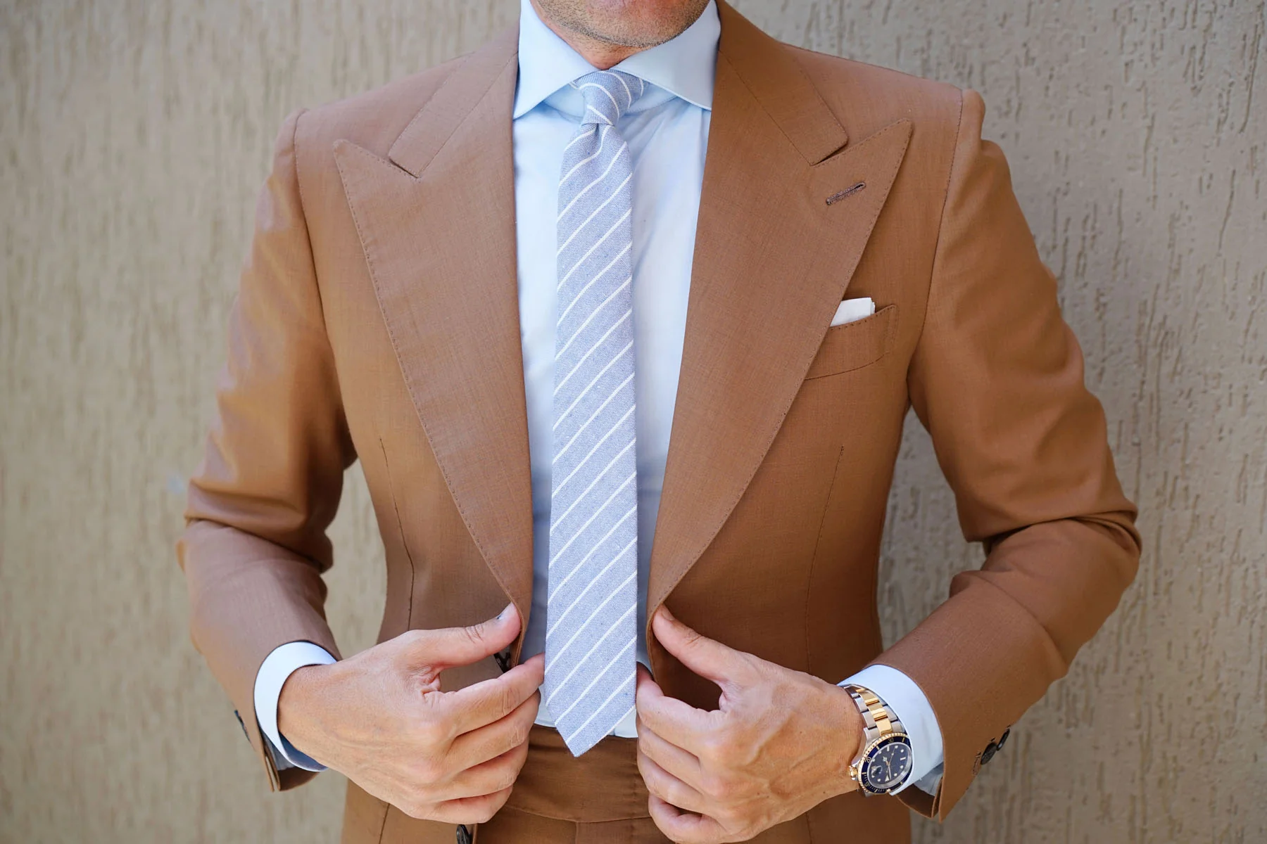 Blue Barney Pin Stripe Linen Skinny Tie - Image 4
