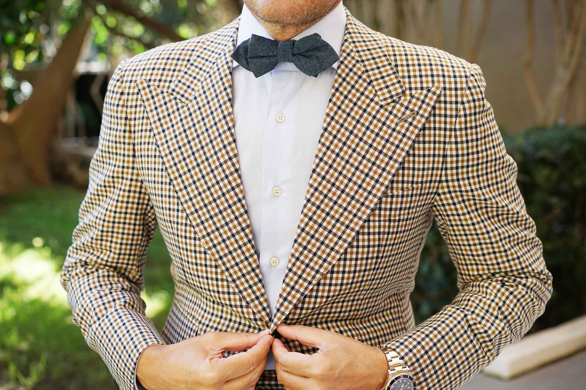 Blue & Black Textured Linen Blend Diamond Bow Tie - Image 6