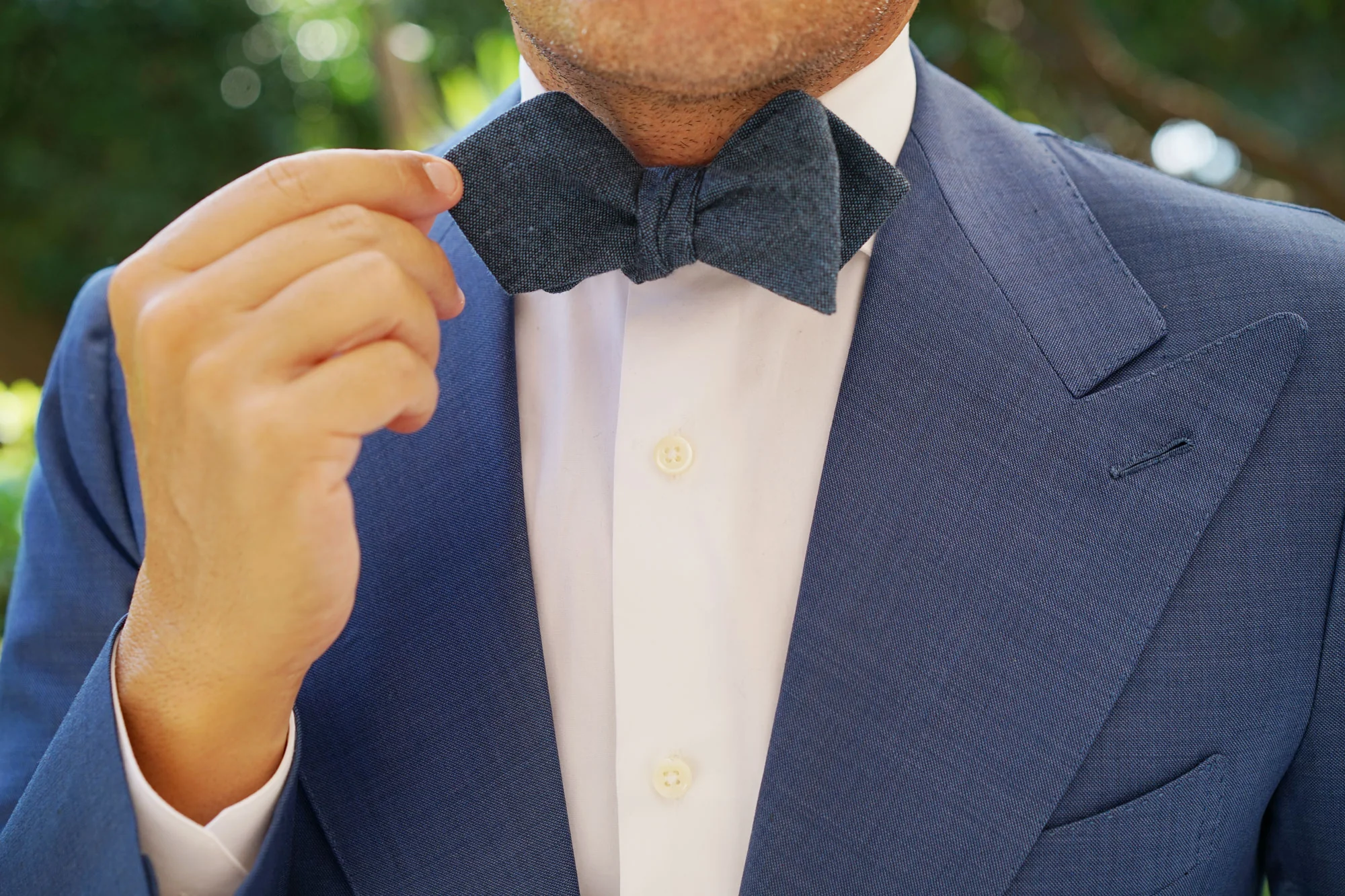 Blue & Black Textured Linen Blend Diamond Self Bow Tie - Image 9