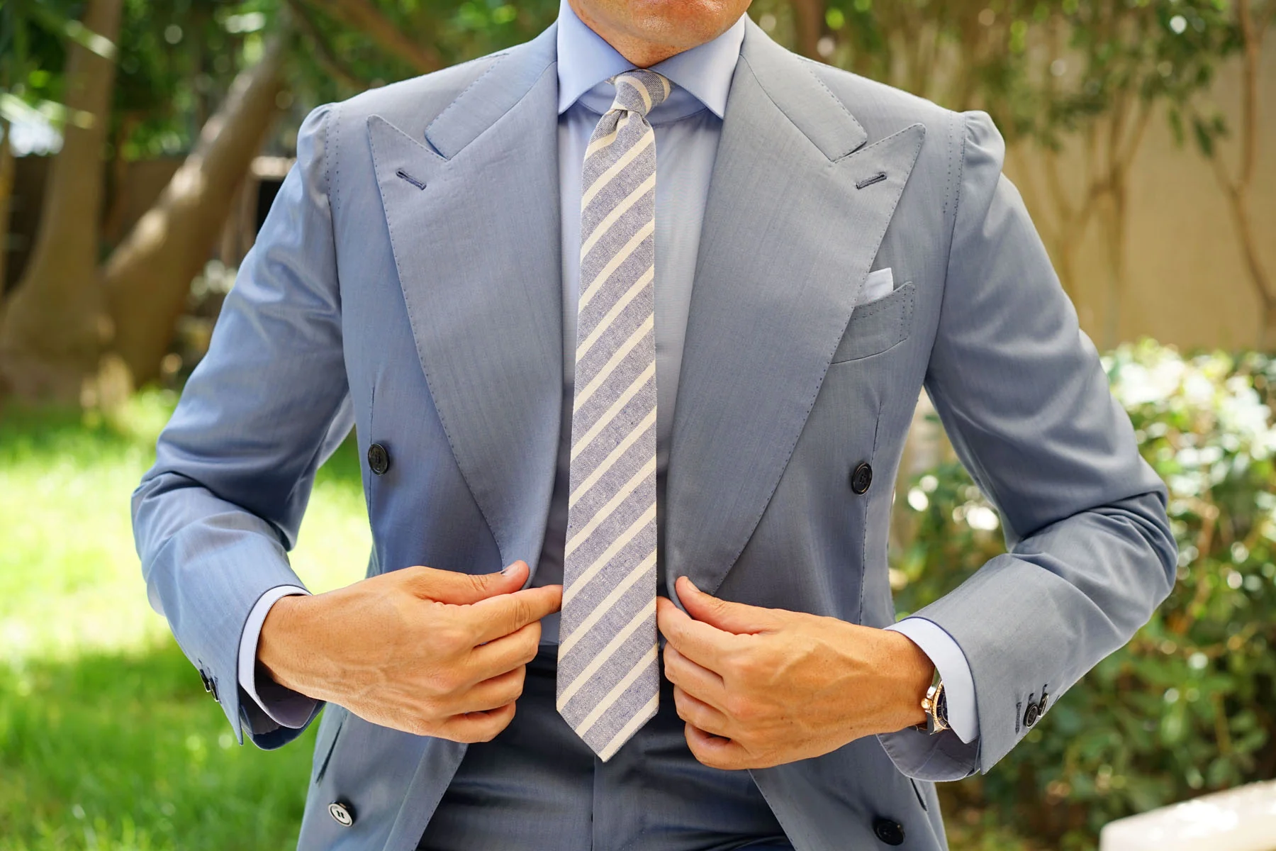 Blue Bodrum Linen Chalk Stripe Skinny Tie - Image 4