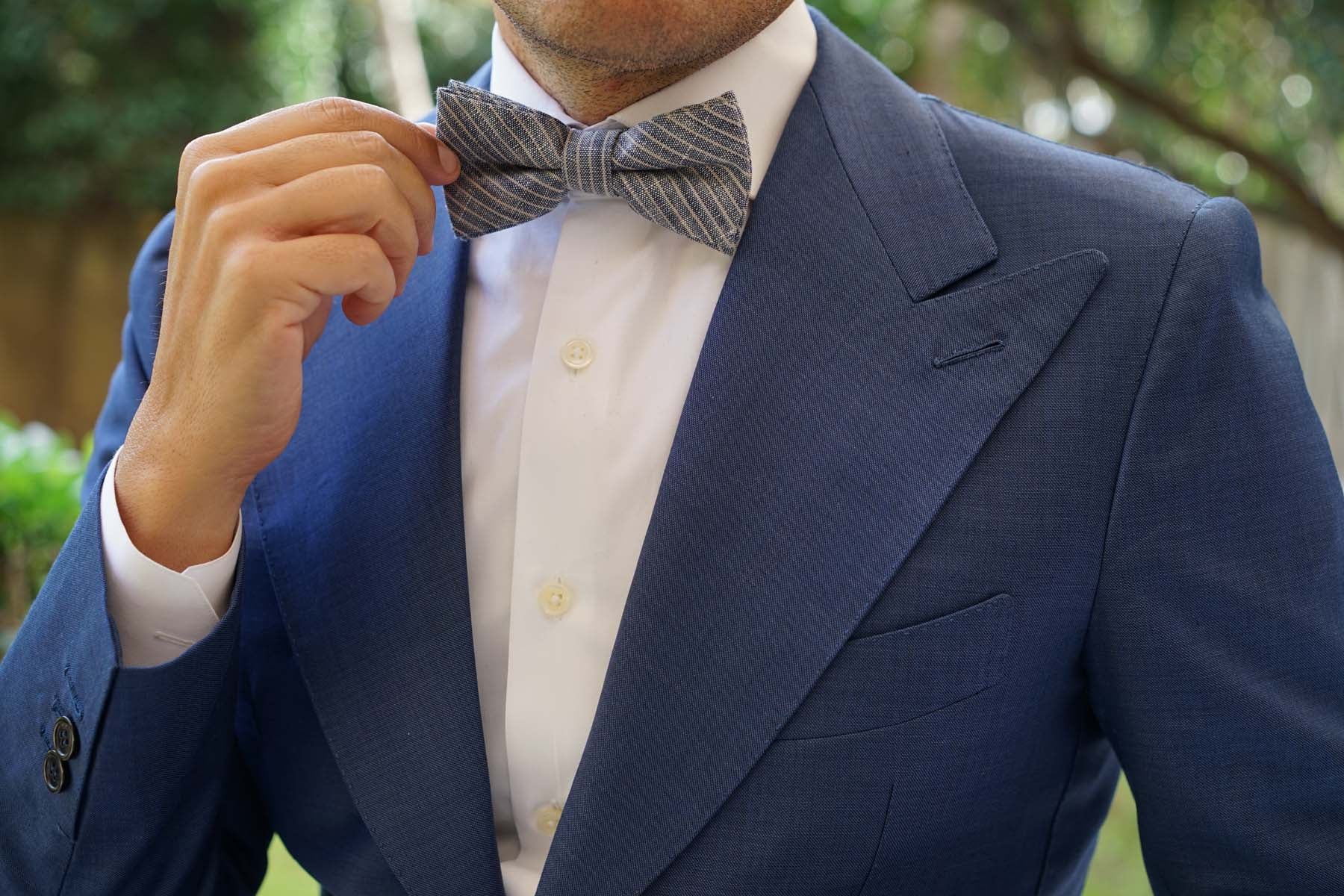 Blue Dry Cold Linen Pinstripe Bow Tie - Image 6