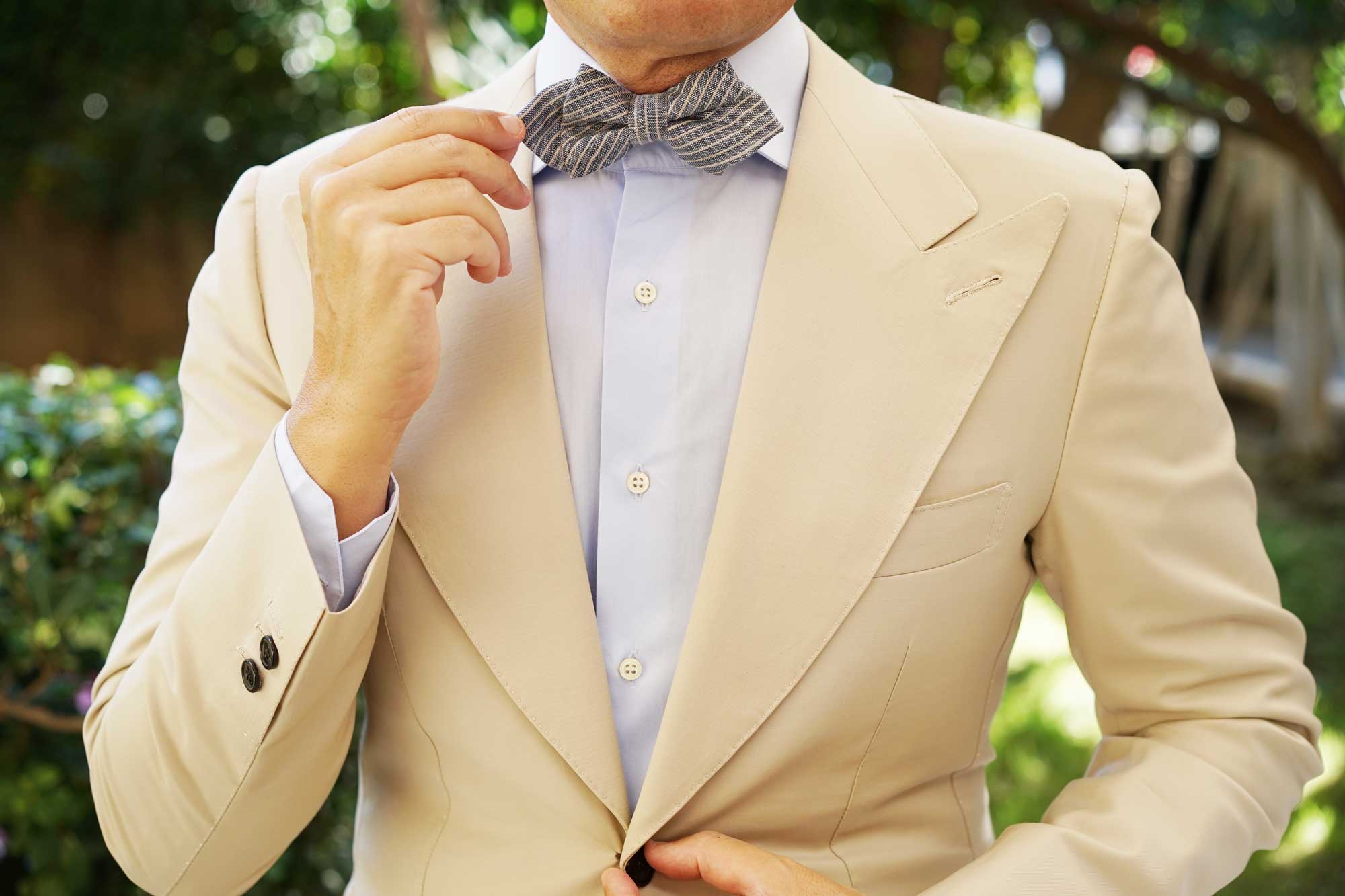 Blue Dry Cold Linen Pinstripe Diamond Bow Tie - Image 6
