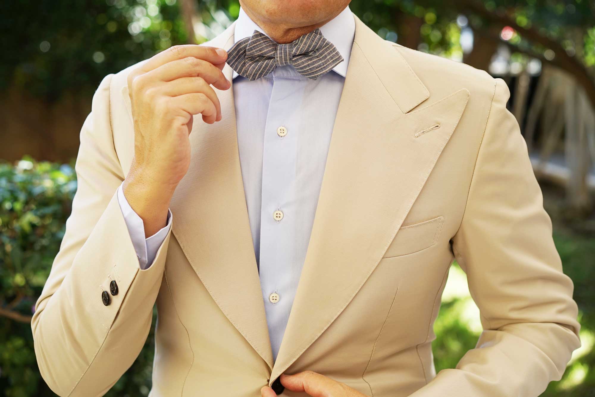 Blue Dry Cold Linen Pinstripe Diamond Bow Tie - Image 7