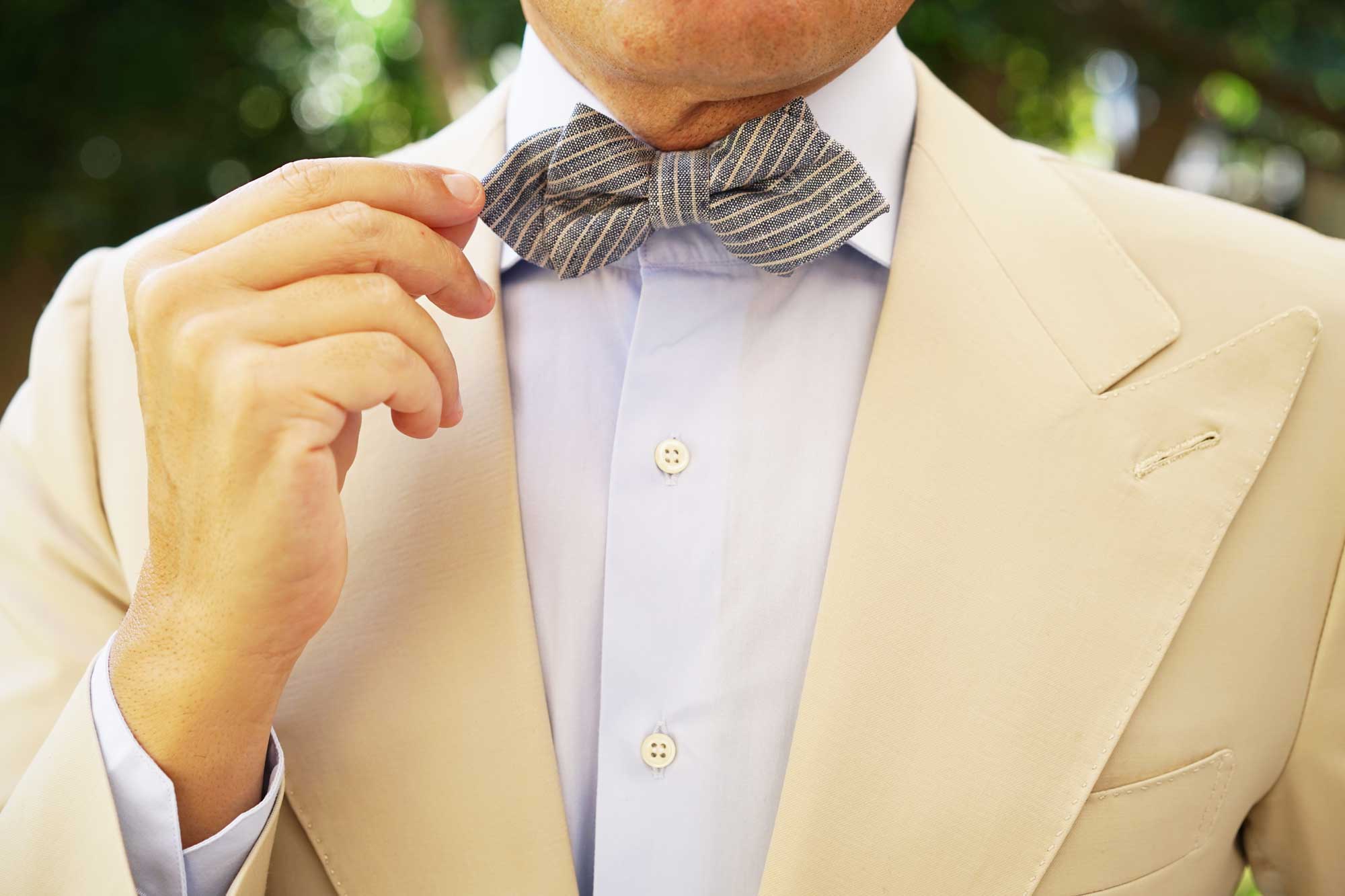 Blue Dry Cold Linen Pinstripe Diamond Bow Tie - Image 8