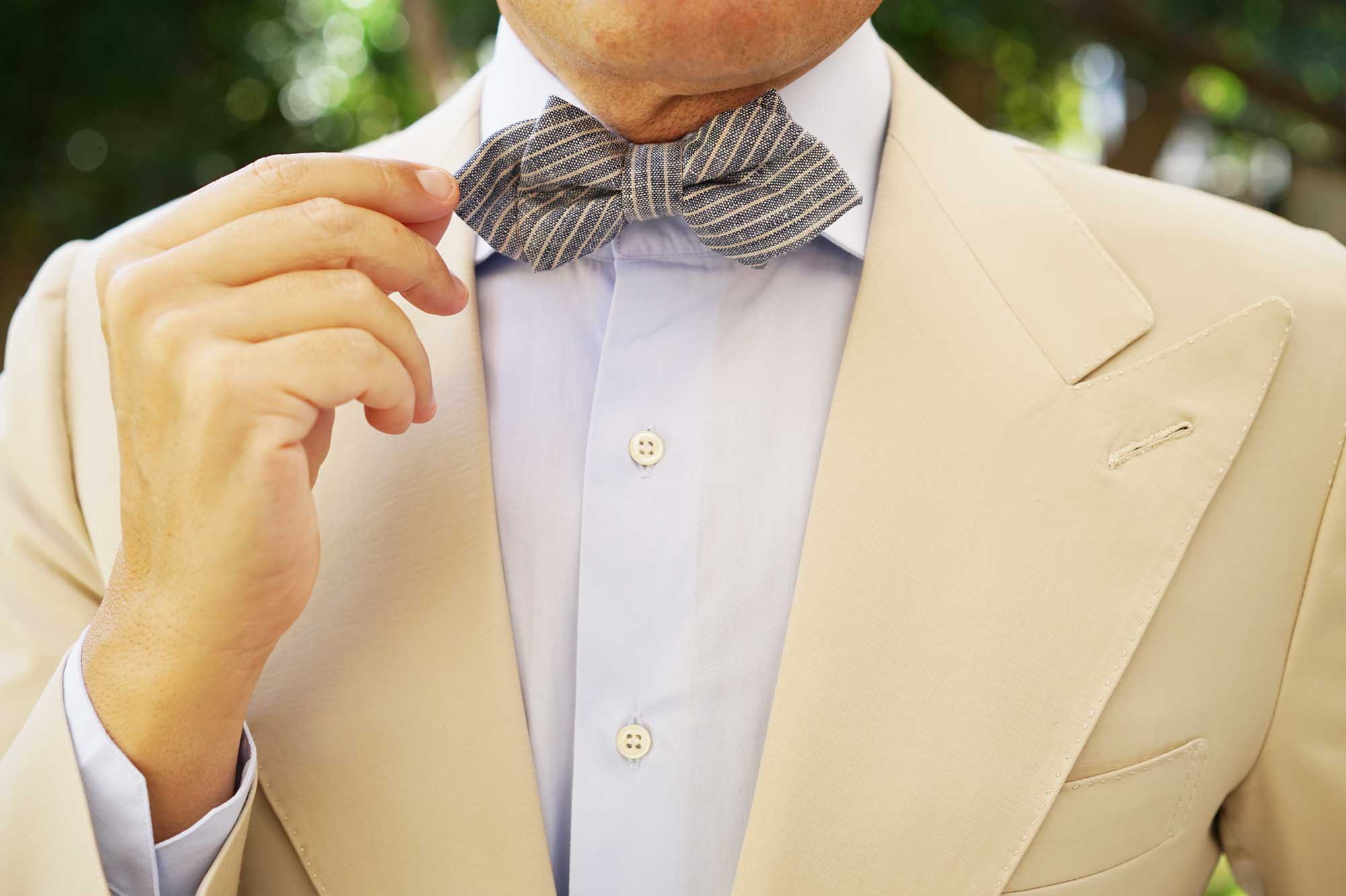 Blue Dry Cold Linen Pinstripe Diamond Bow Tie - Image 9