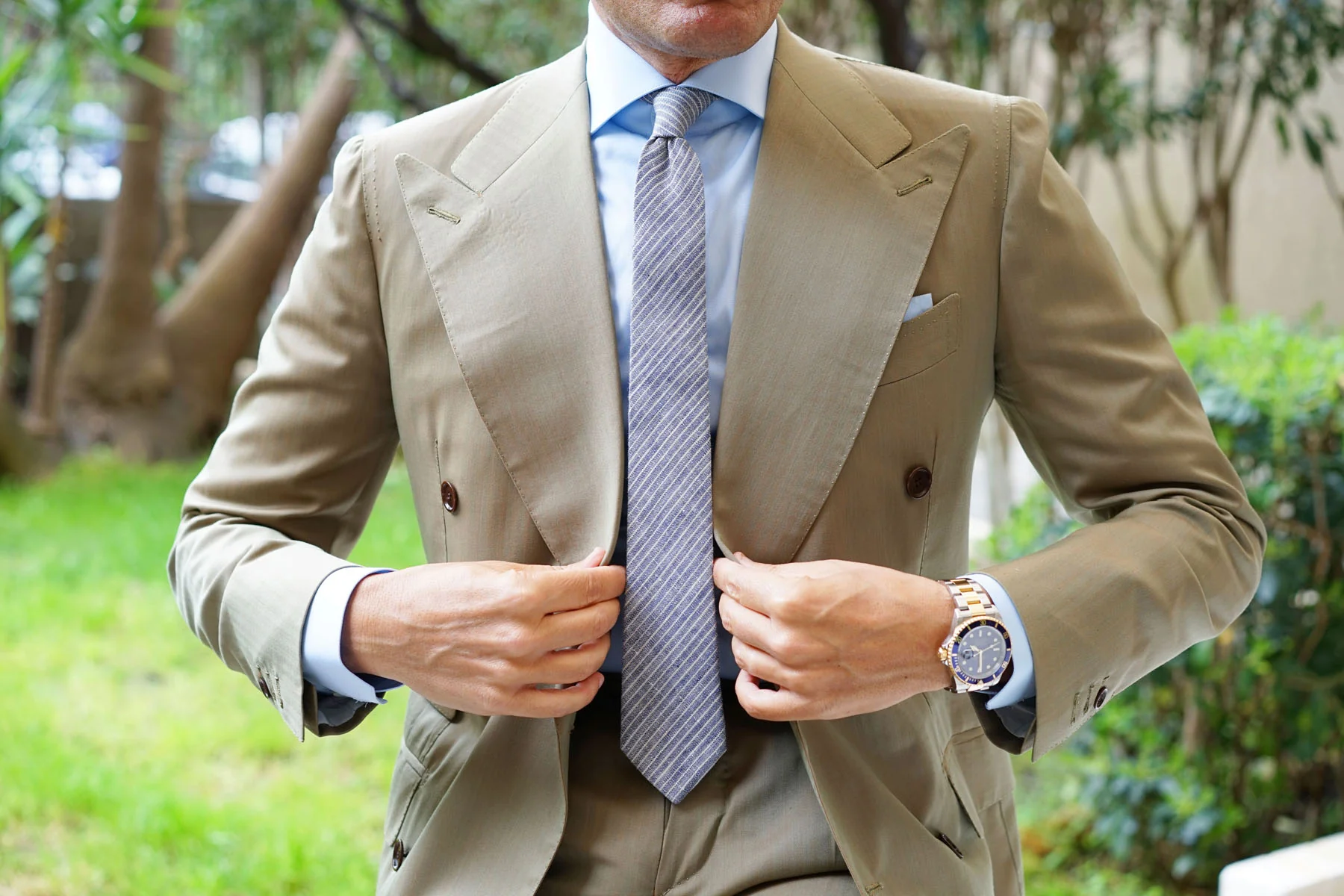 Blue Dry Cold Linen Pinstripe Skinny Tie - Image 4