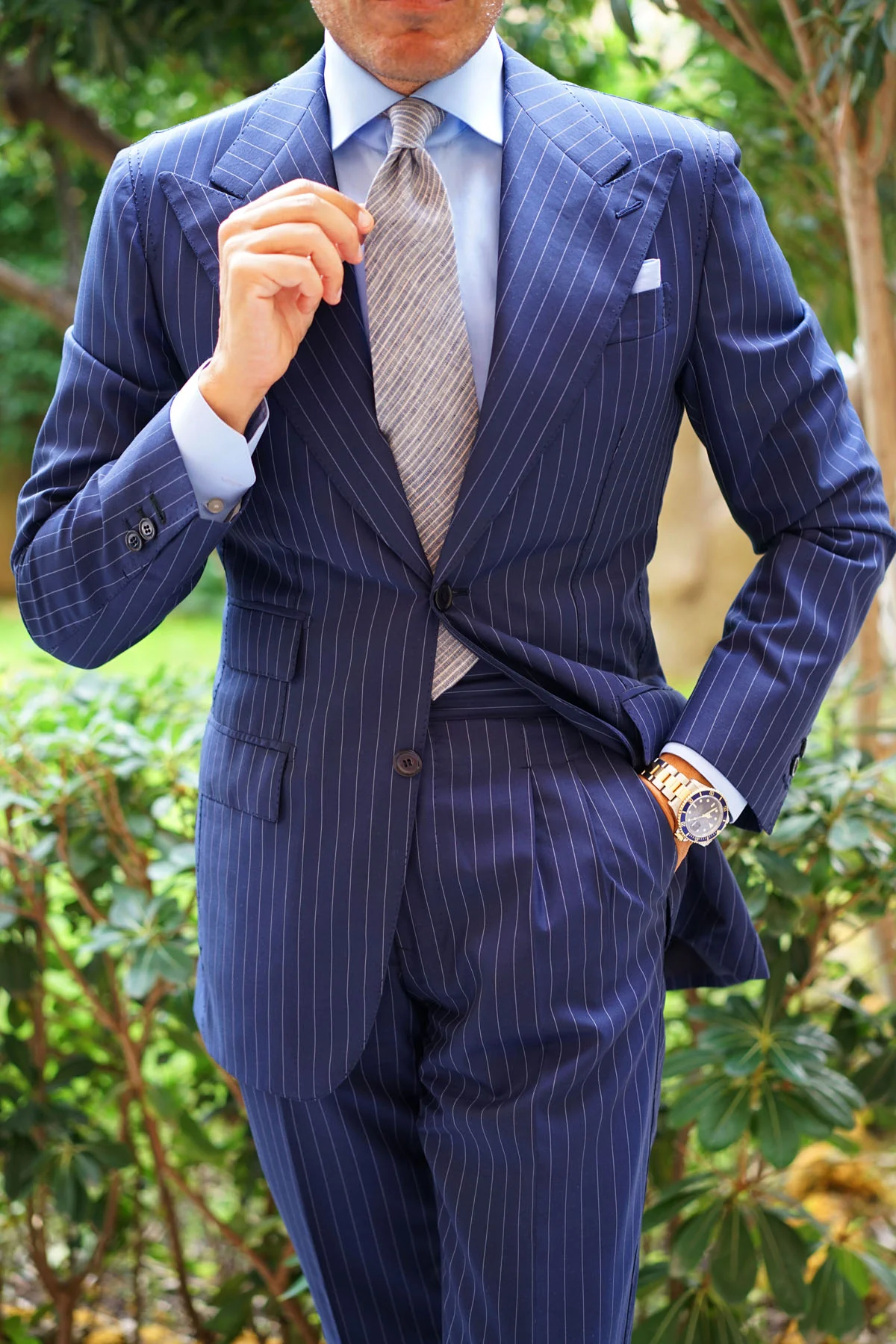 Blue Dry Cold Linen Pinstripe Tie - Image 10