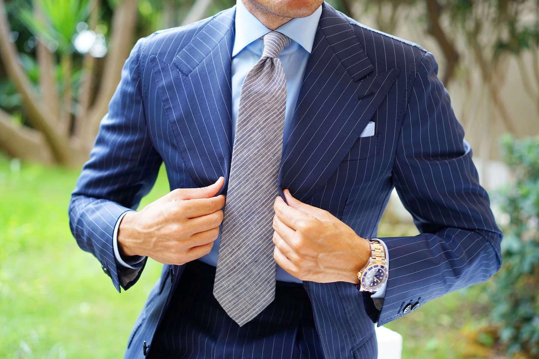 Blue Dry Cold Linen Pinstripe Tie - Image 4