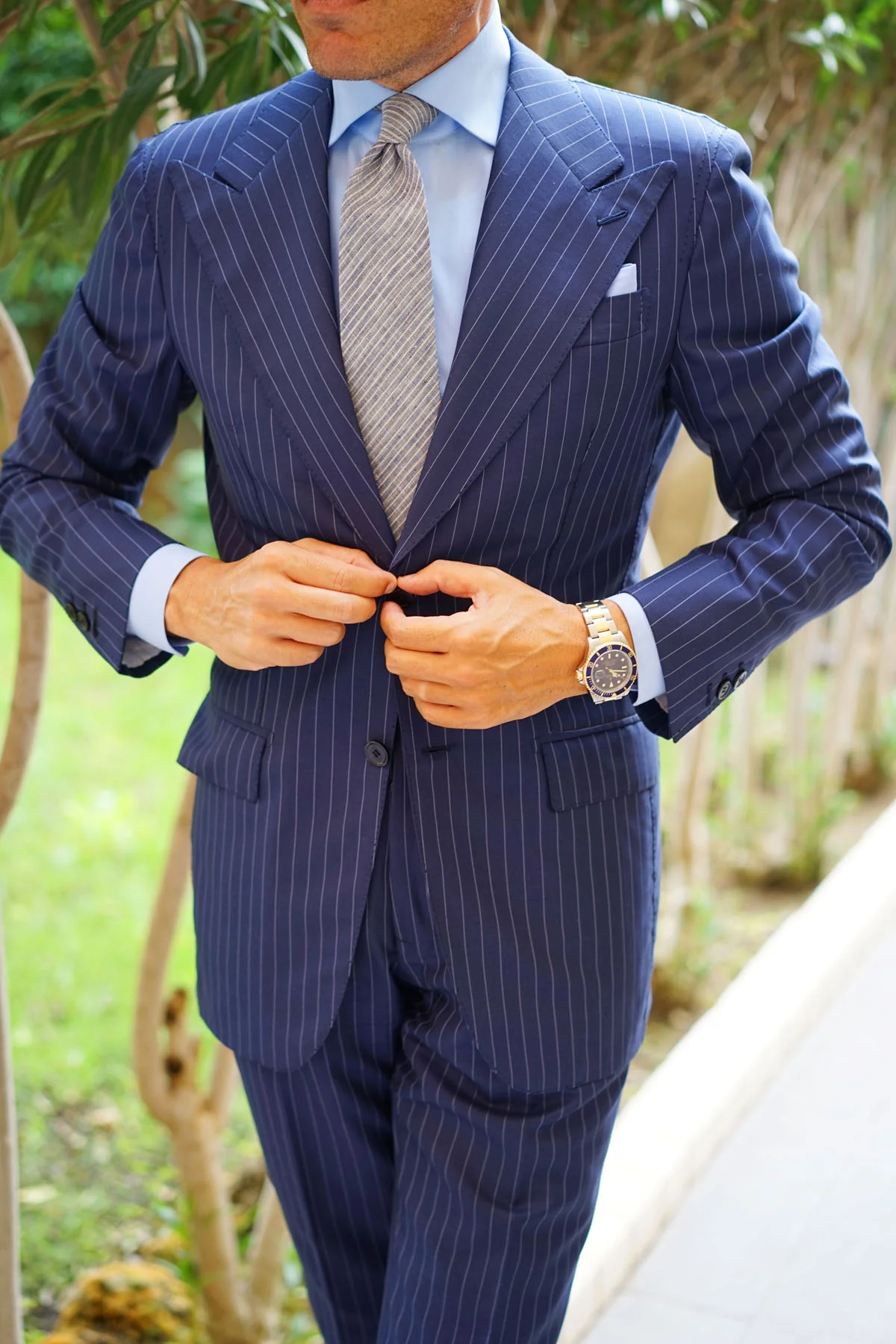 Blue Dry Cold Linen Pinstripe Tie - Image 7