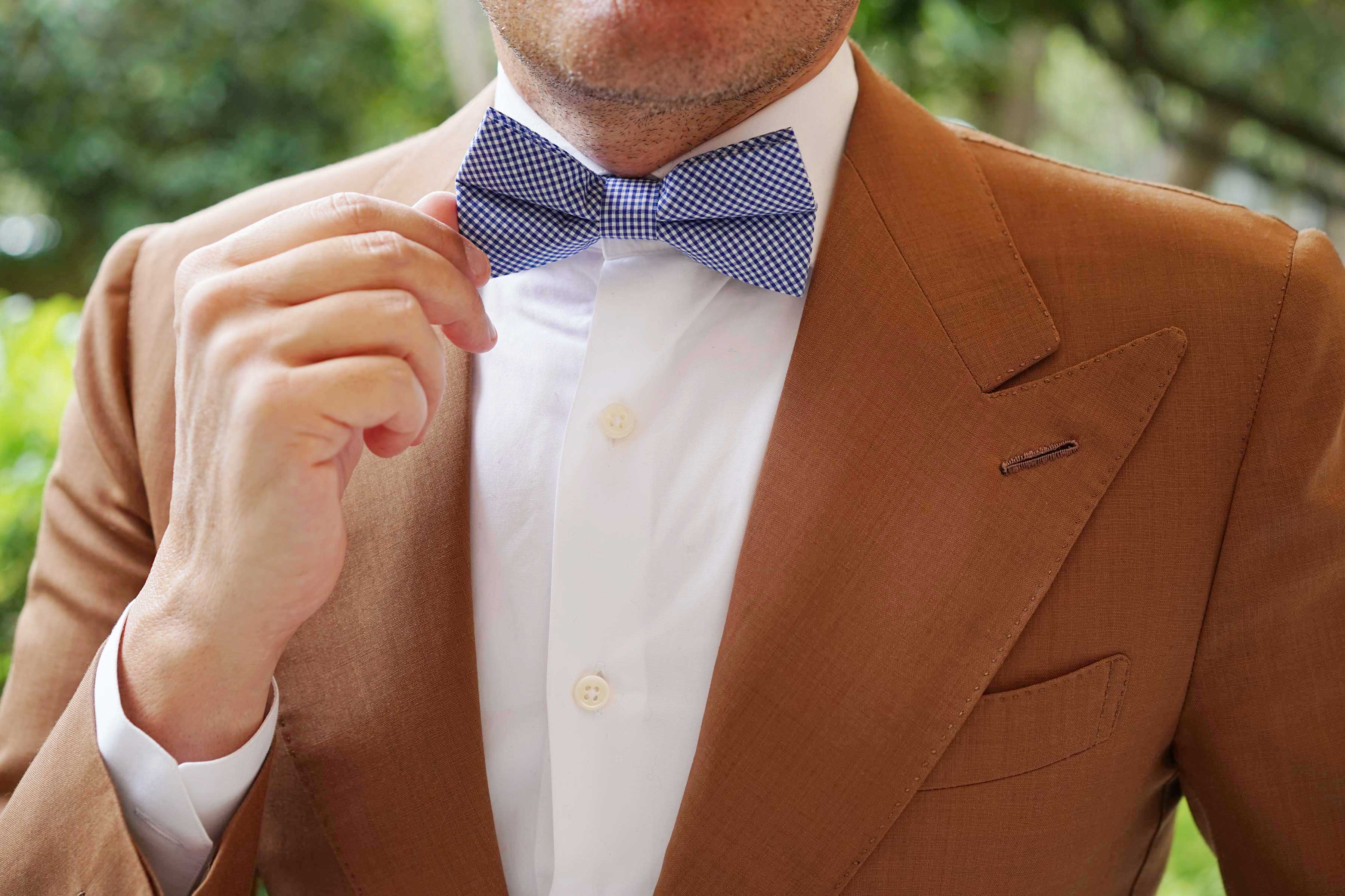 Blue Gingham Cotton Bow Tie - Image 3