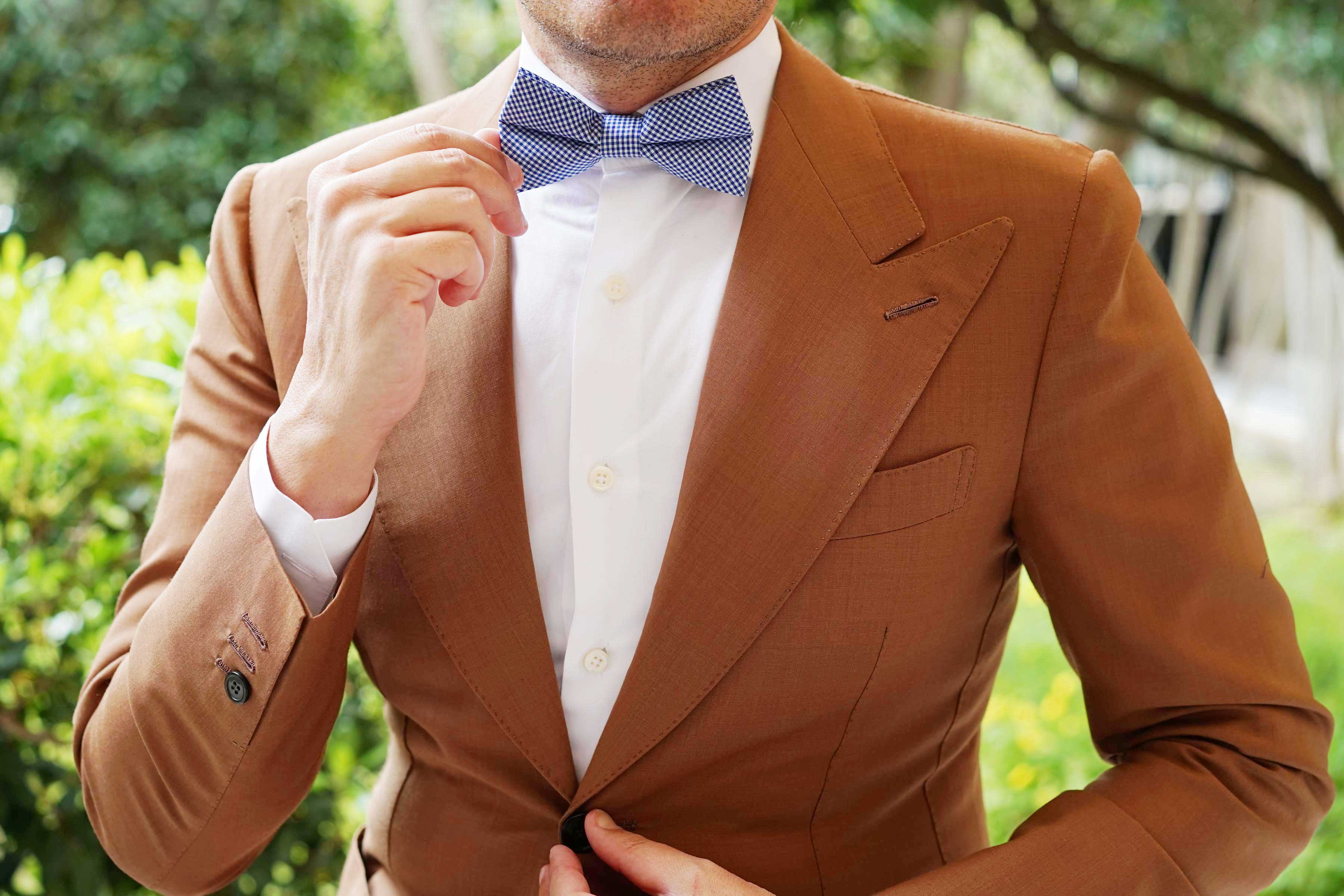 Blue Gingham Cotton Bow Tie - Image 5