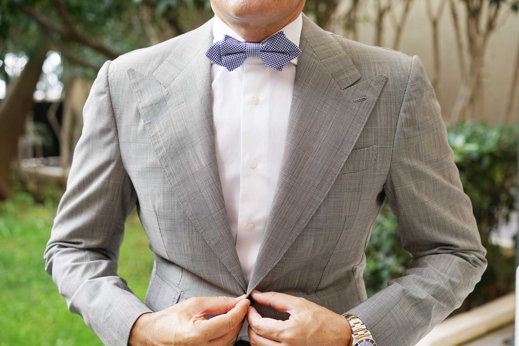 Blue Gingham Cotton Diamond Bow Tie - Image 3