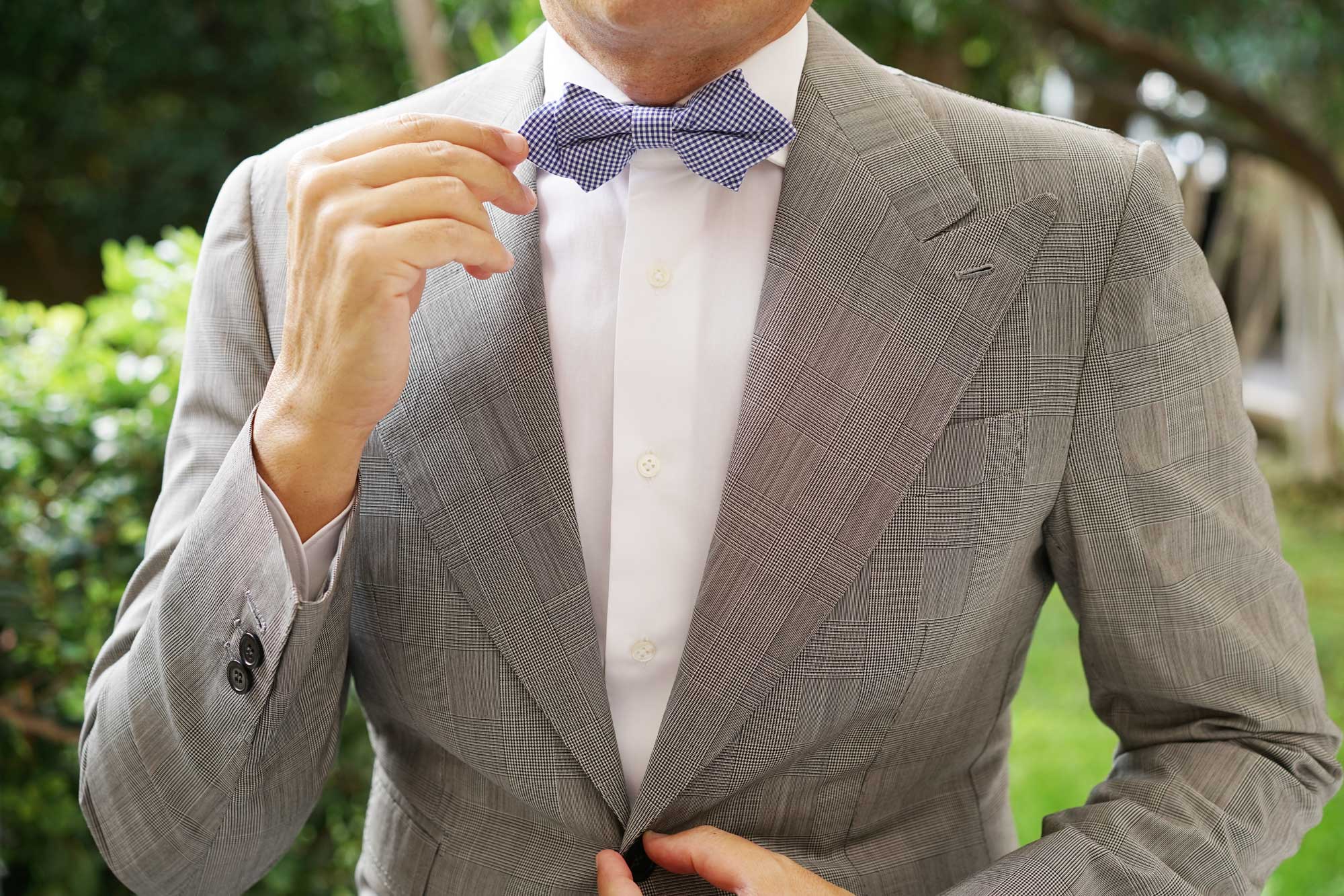 Blue Gingham Cotton Diamond Bow Tie - Image 5