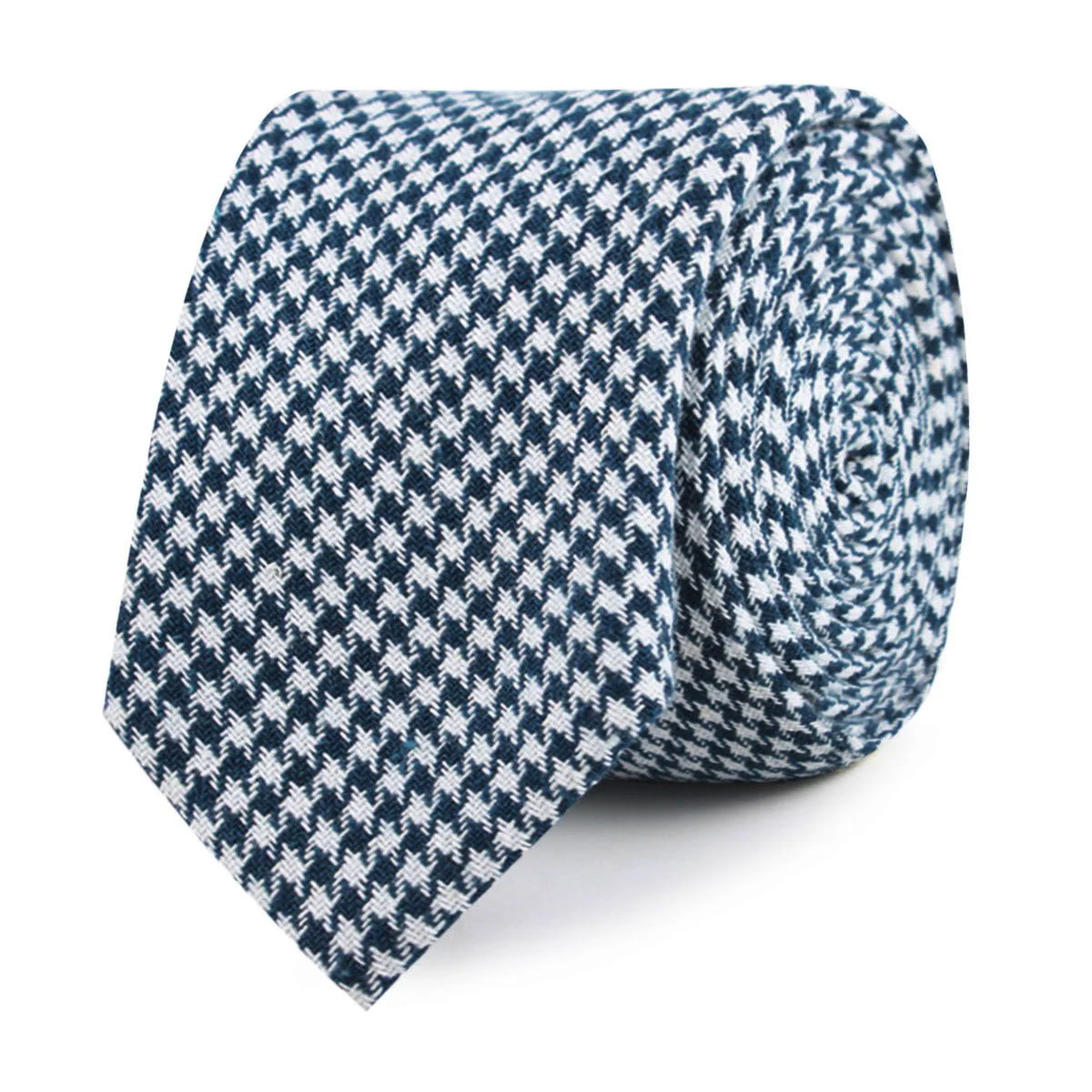 Blue Houndstooth Raw Linen Skinny Tie - Image 2