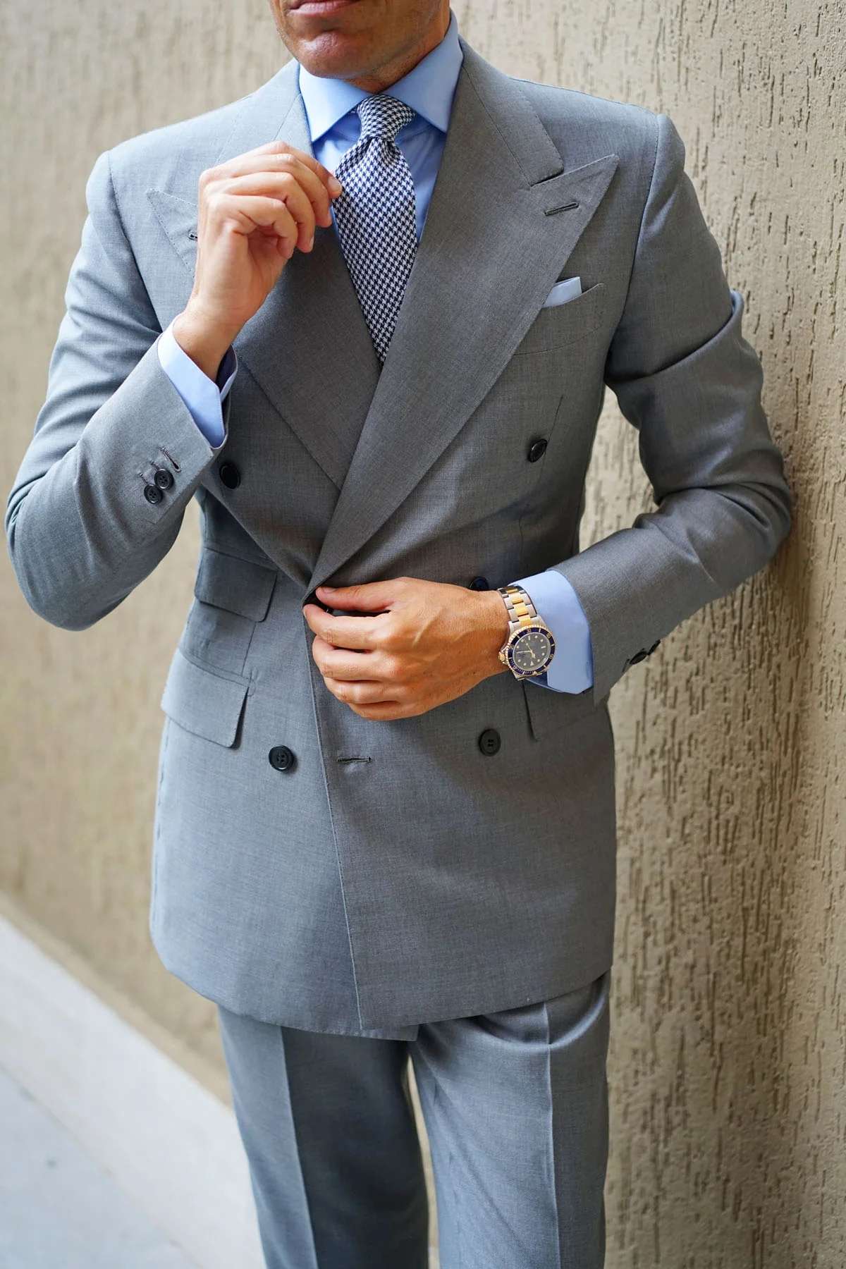 Blue Houndstooth Raw Linen Tie - Image 12