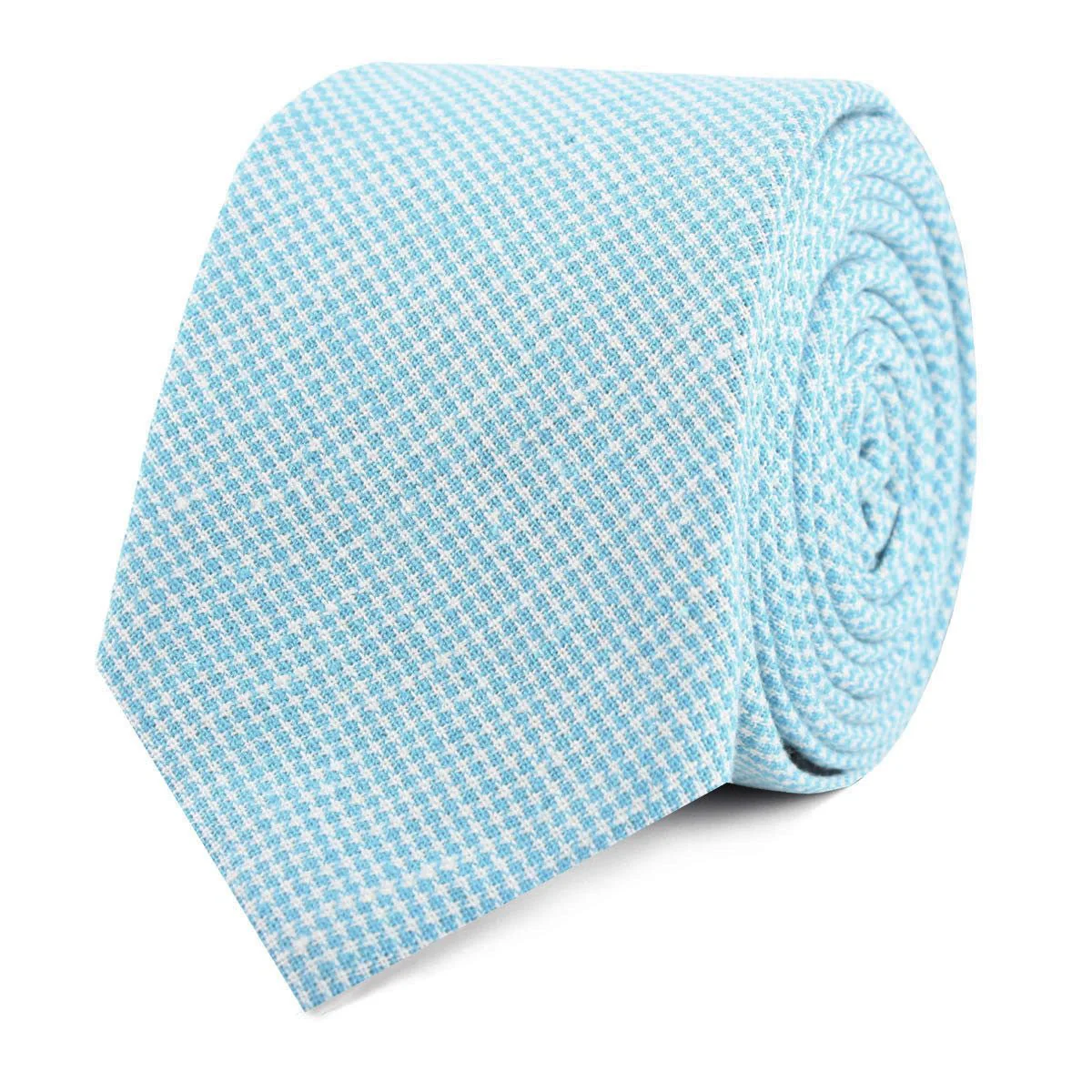 Blue Joy Houndstooth Linen Skinny Tie - Image 2