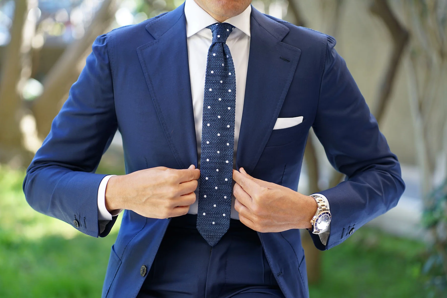 Blue Lagoon Polka Dot Knitted Tie - Image 3