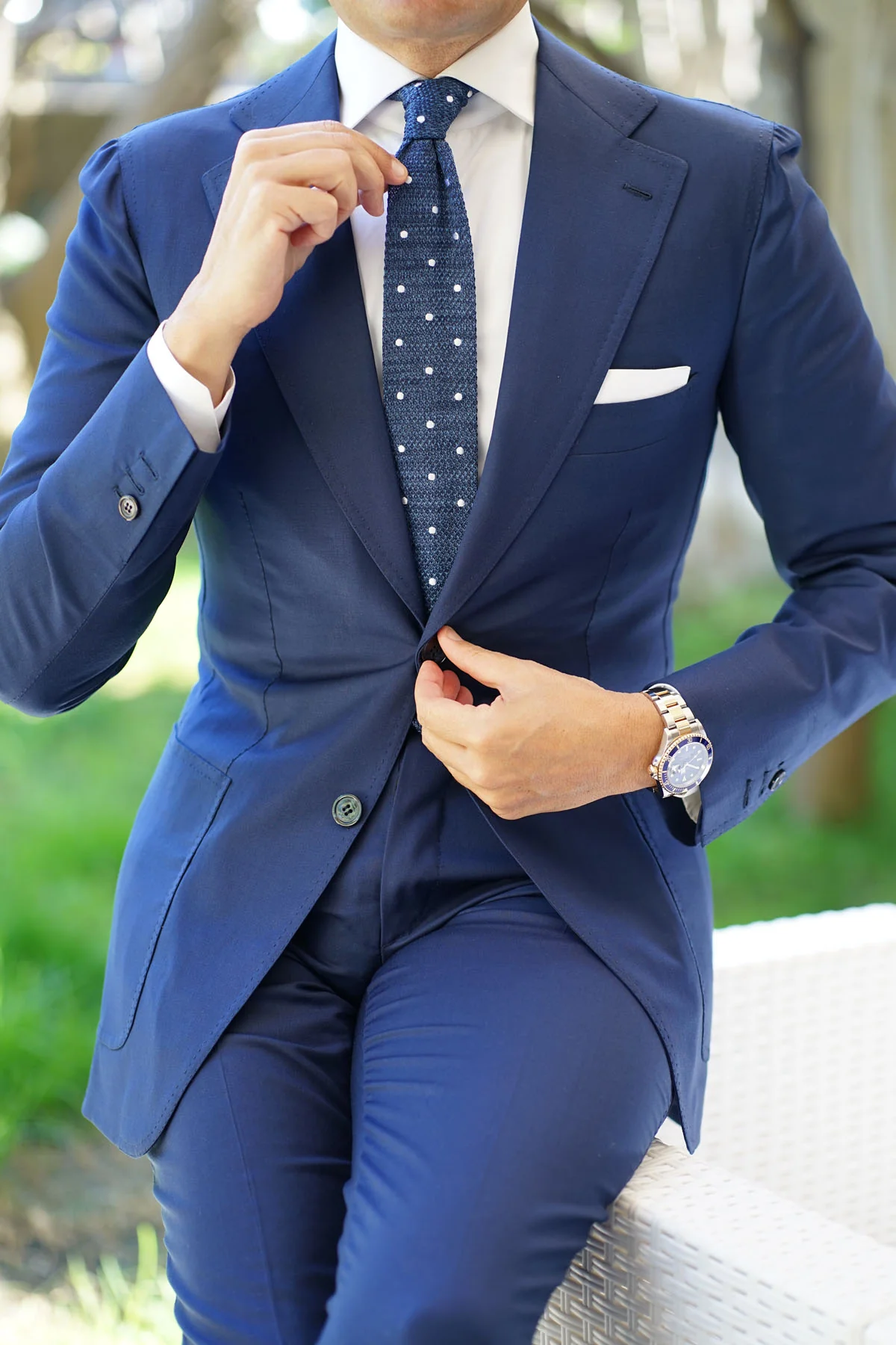 Blue Lagoon Polka Dot Knitted Tie - Image 4