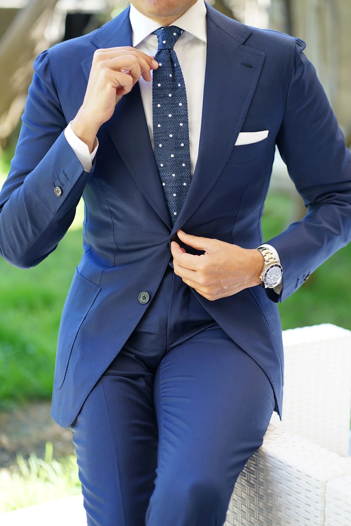 Blue Lagoon Polka Dot Knitted Tie - Image 9