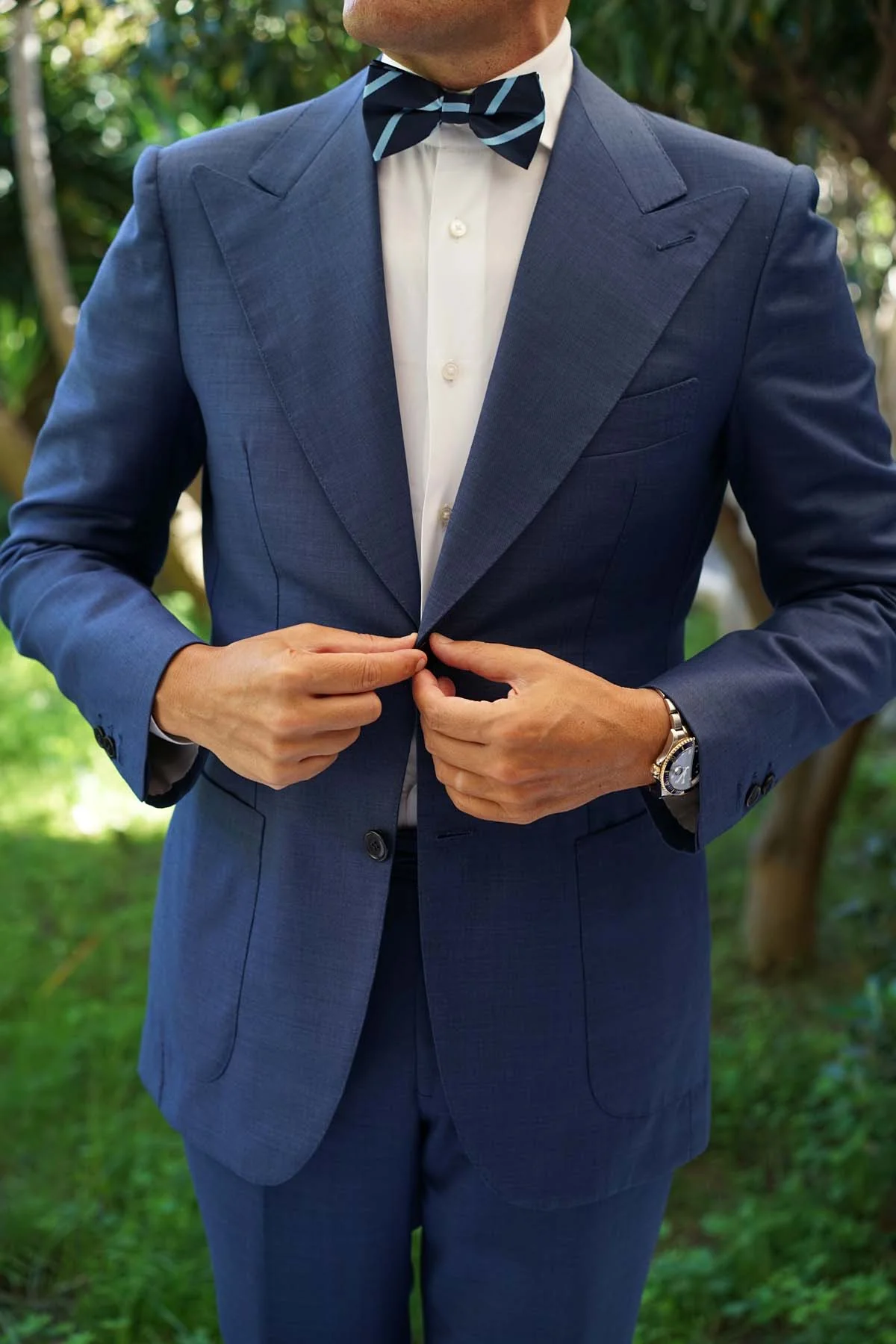 Blue Pencil Stripe Bow Tie - Image 4