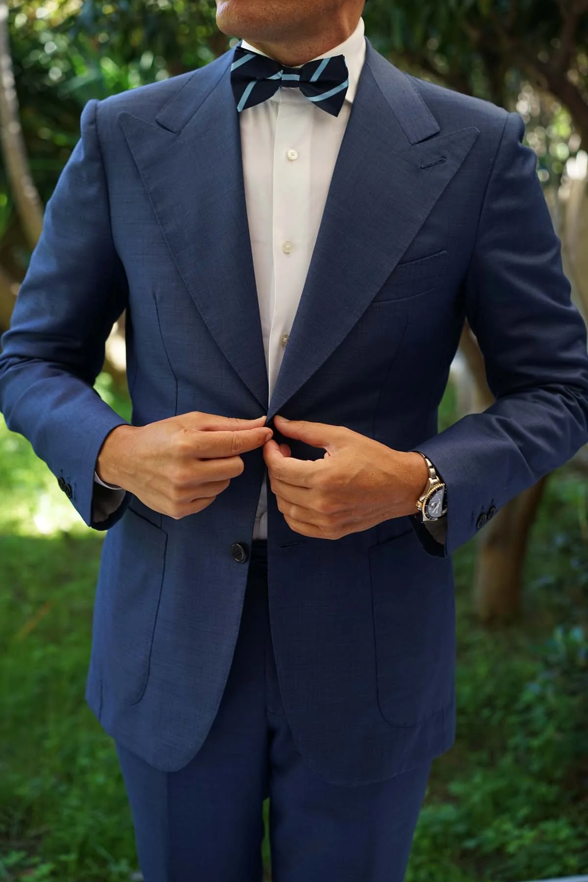 Blue Pencil Stripe Bow Tie - Image 7
