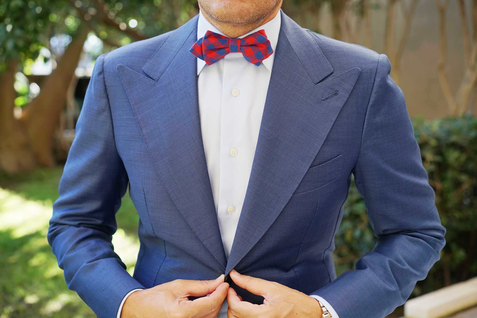 Blue & Red Gingham Diamond Bow Tie - Image 3