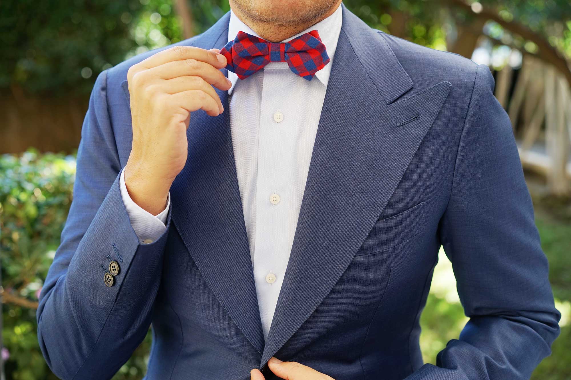 Blue & Red Gingham Diamond Bow Tie - Image 6