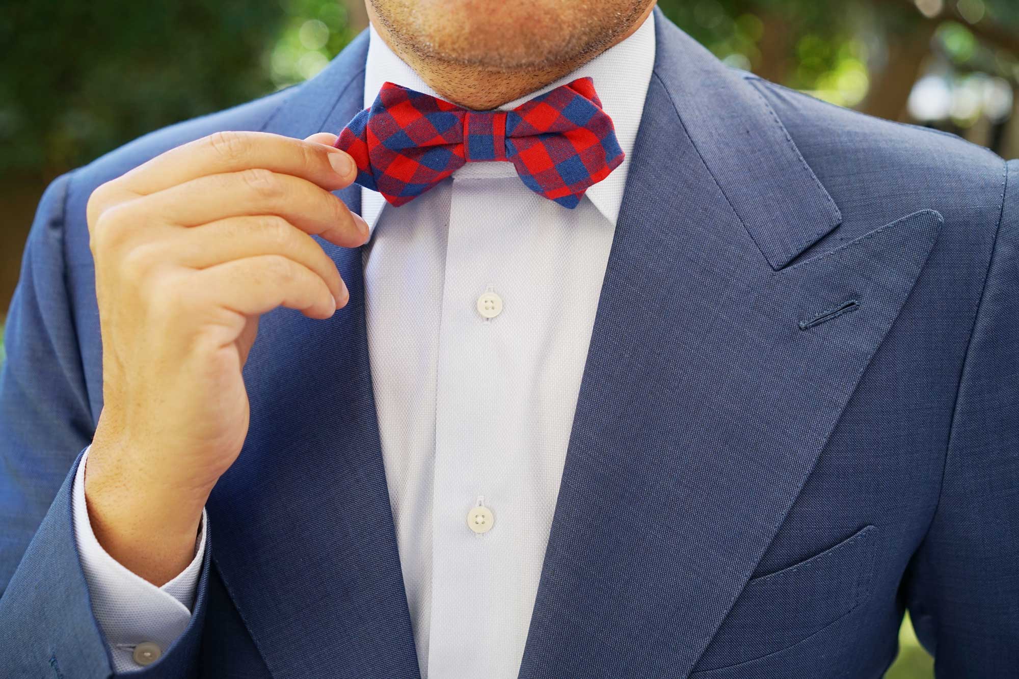 Blue & Red Gingham Diamond Bow Tie - Image 8