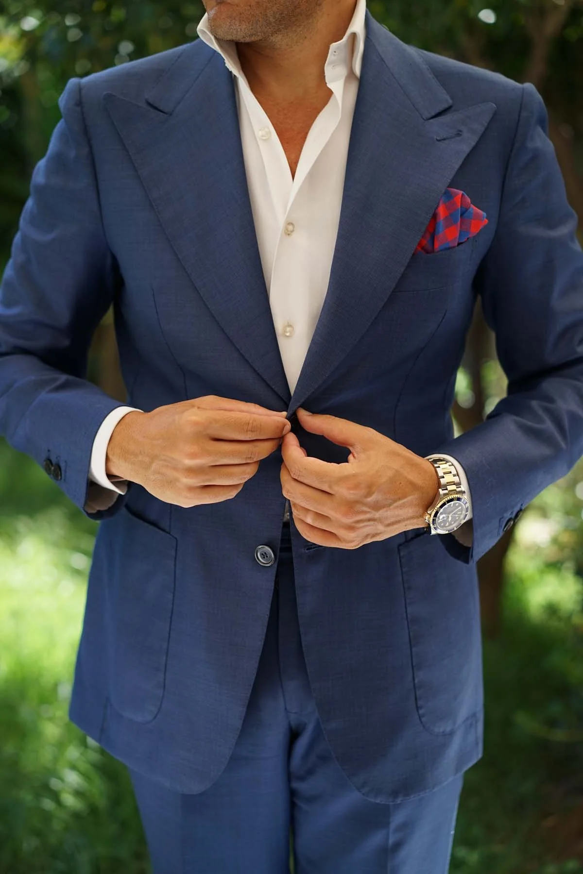 Blue & Red Gingham Pocket Square - Image 7