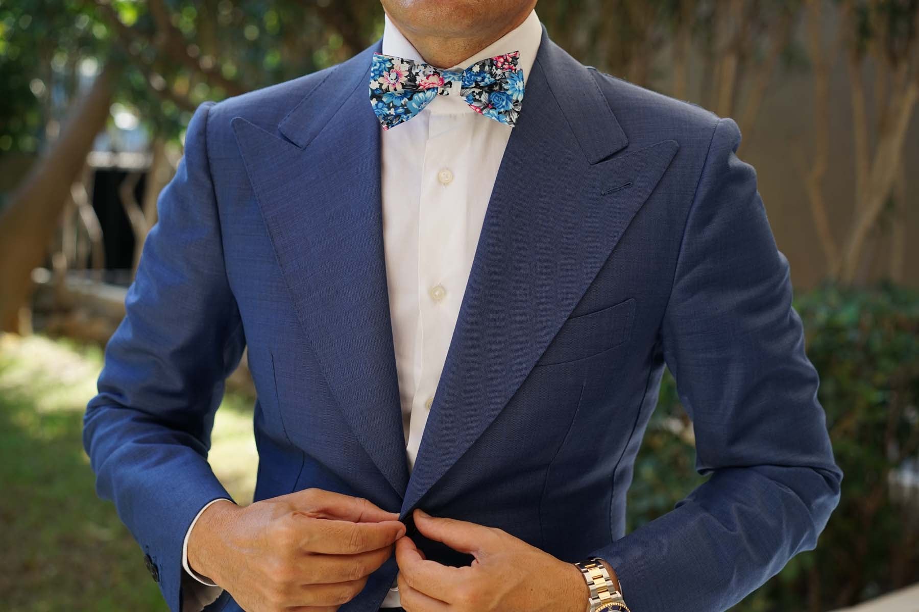 Blue Water Lilies Floral Bow Tie - Image 6
